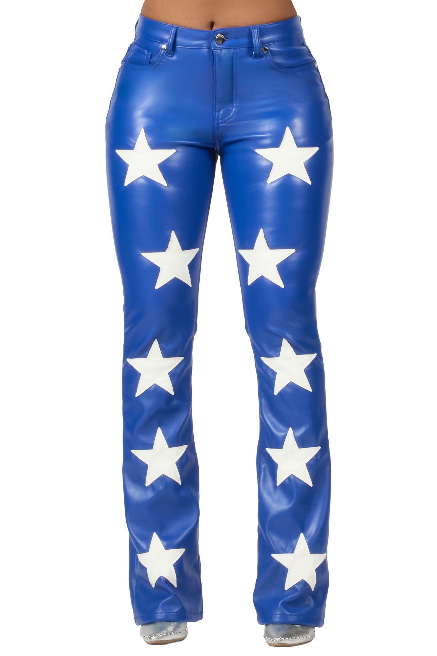 Takera Royal Blue PU Stacked Flare Pant