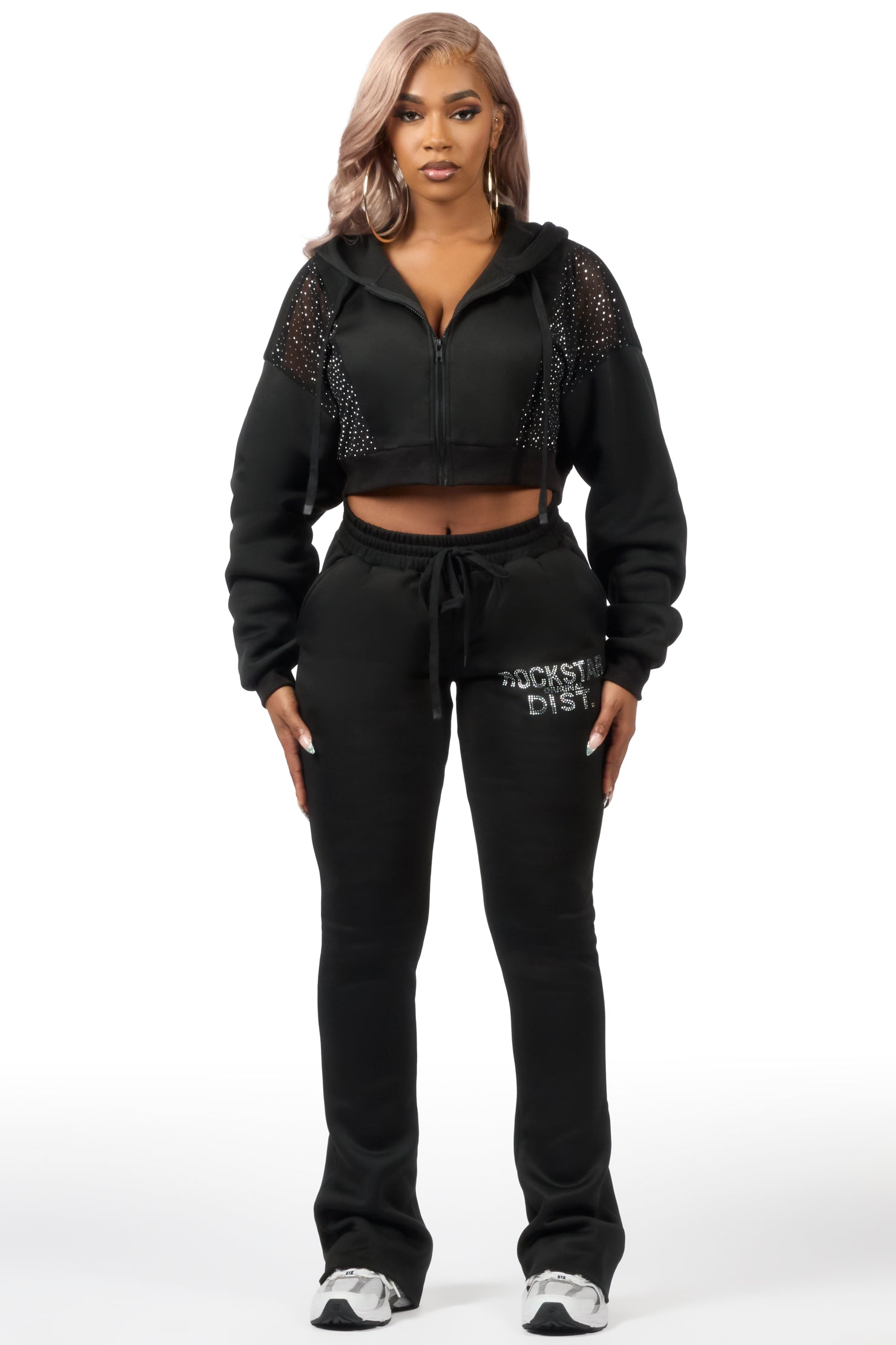 Sheila Black Rhinestone Stacked Flare Track Set