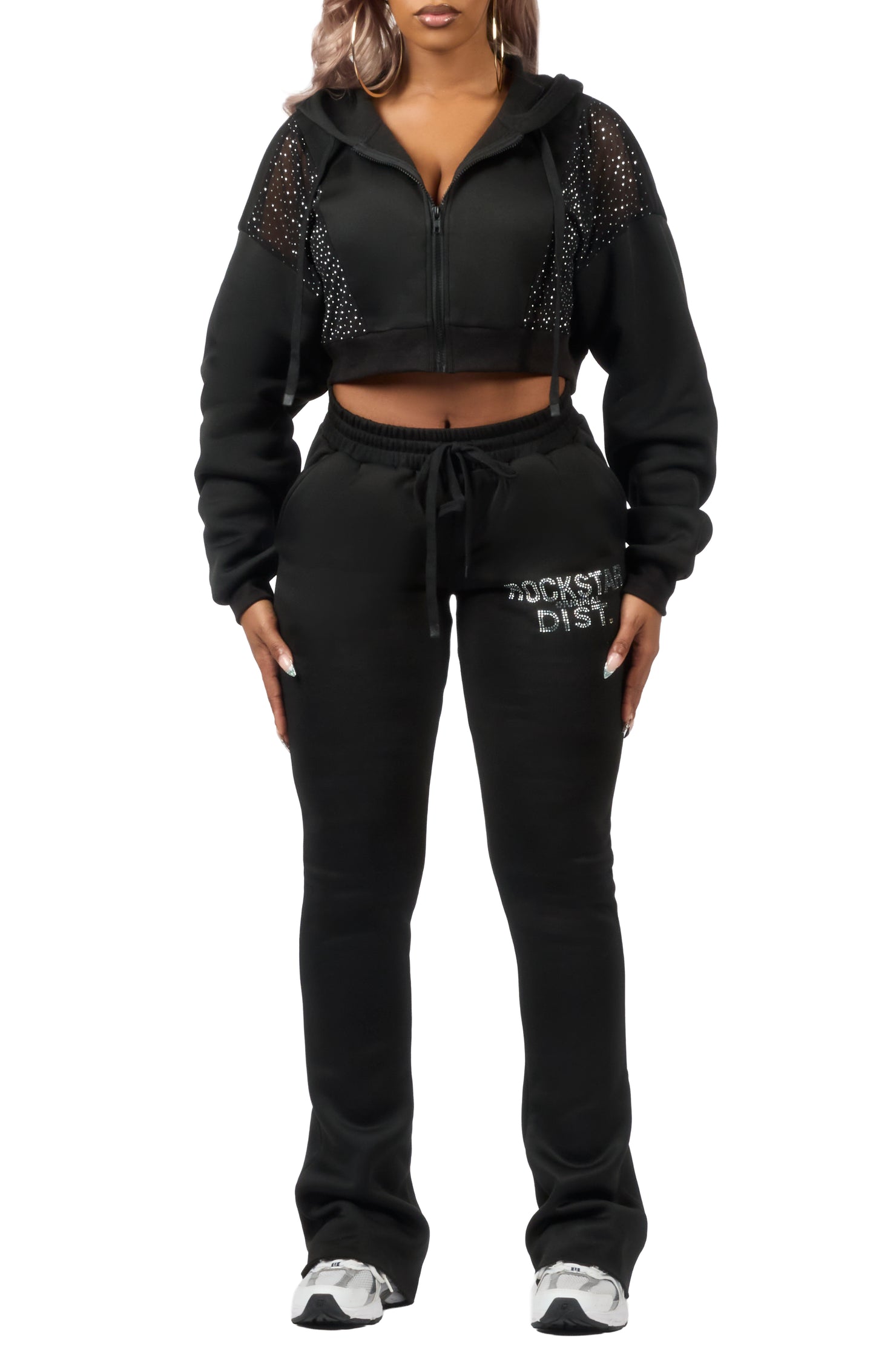 Sheila Black Rhinestone Stacked Flare Track Set