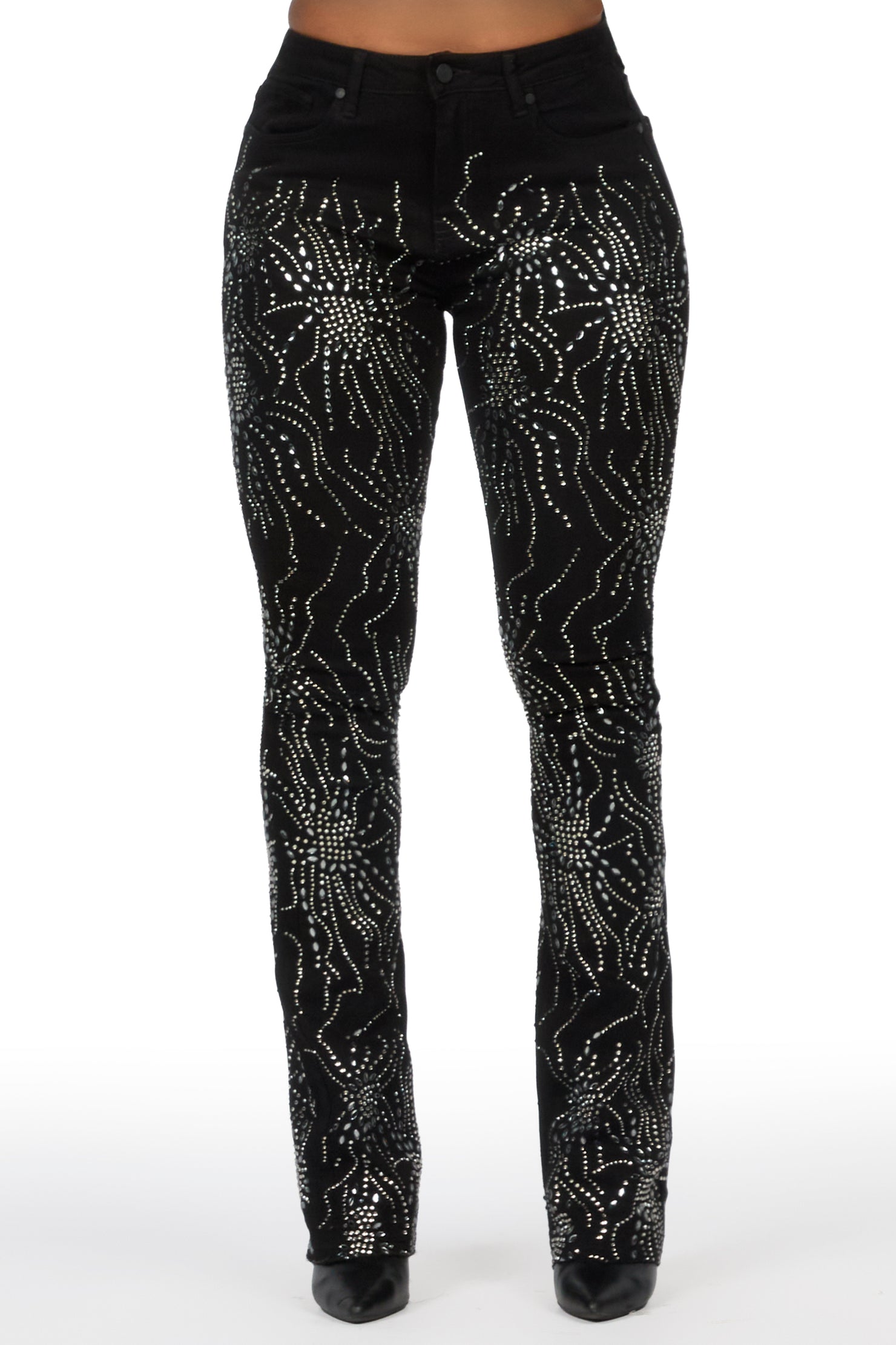 Deidra Black Rhinestone Stacked Flare Jean