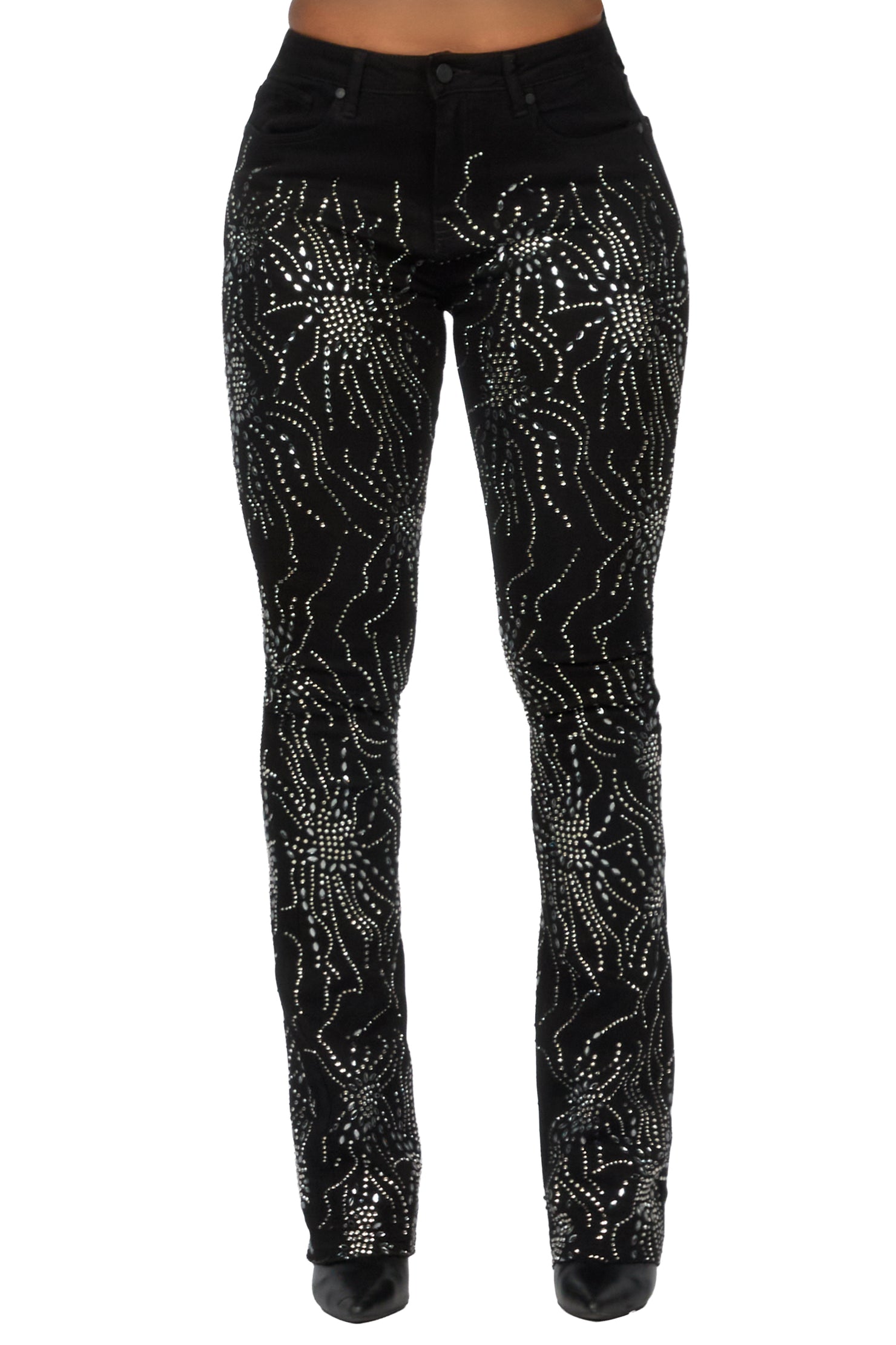 Deidra Black Rhinestone Stacked Flare Jean