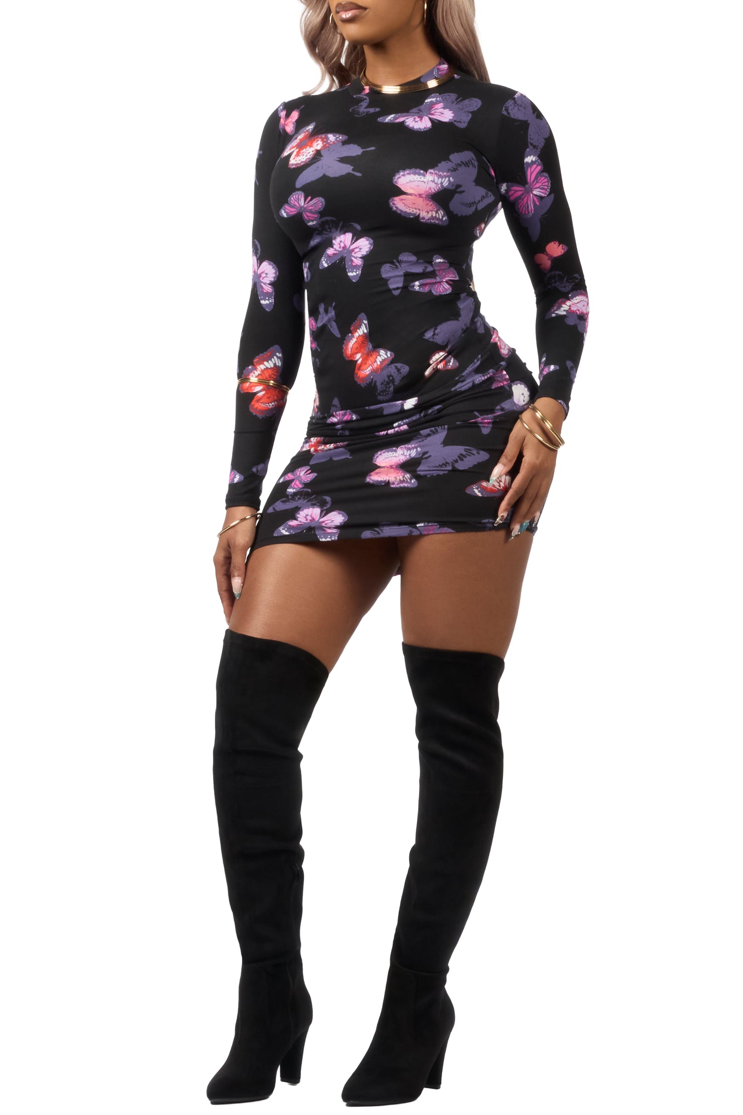 Darenisha Black Long Sleeve Midi Dress