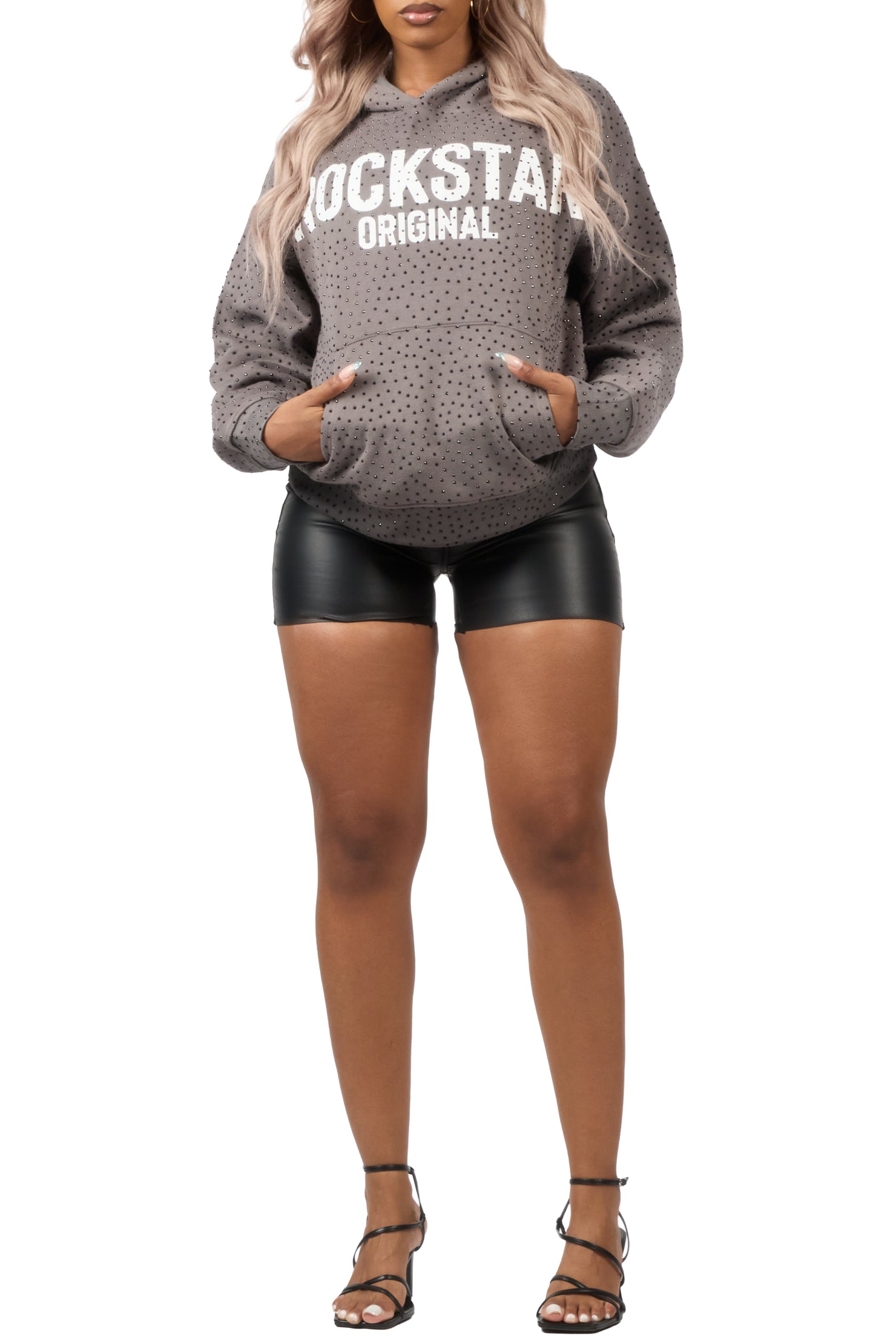 Crystiqa Charcoal/White Rhinestone Hoodie