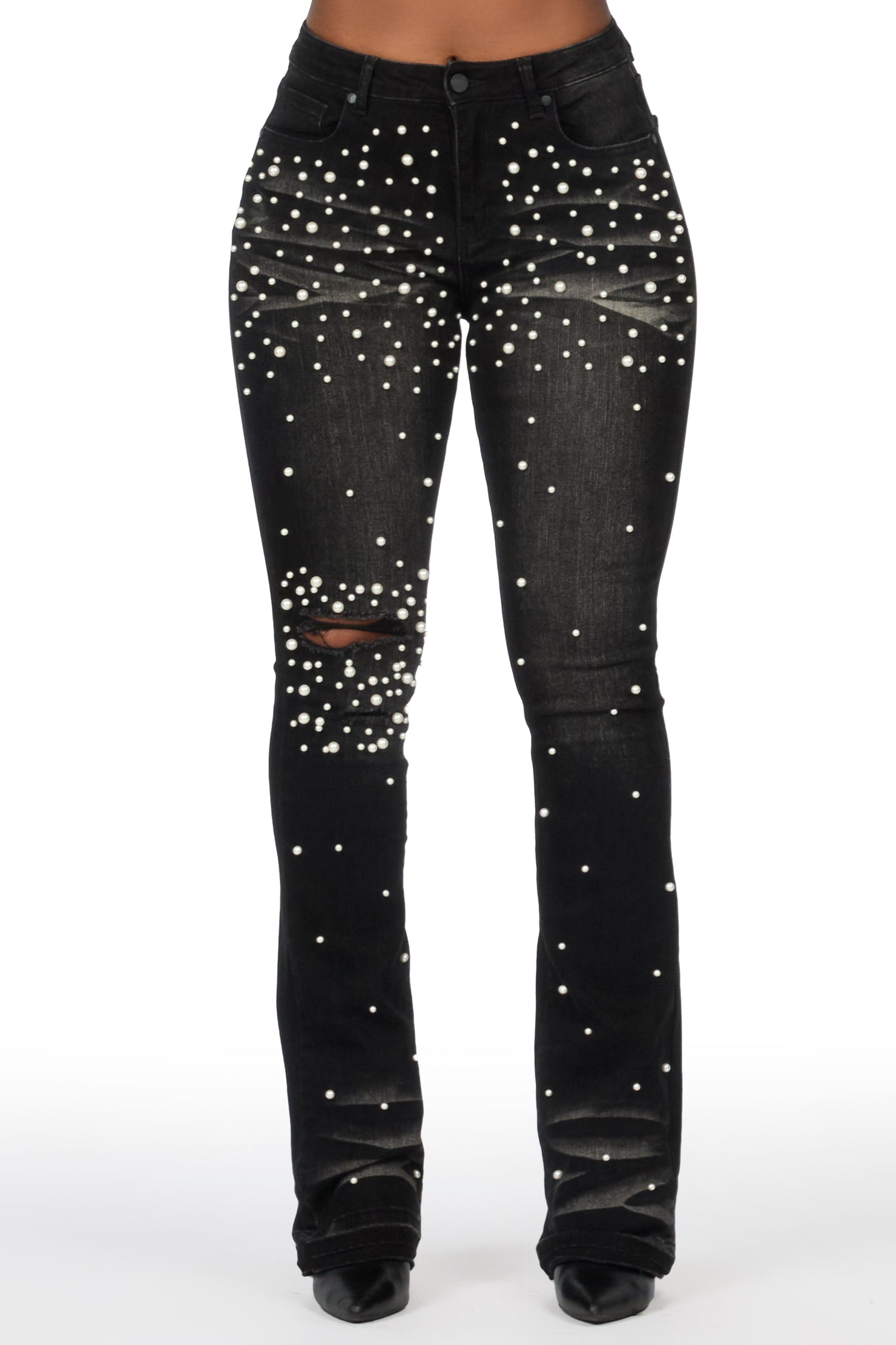 Jeannine Black Pearl Stacked Flare Jean