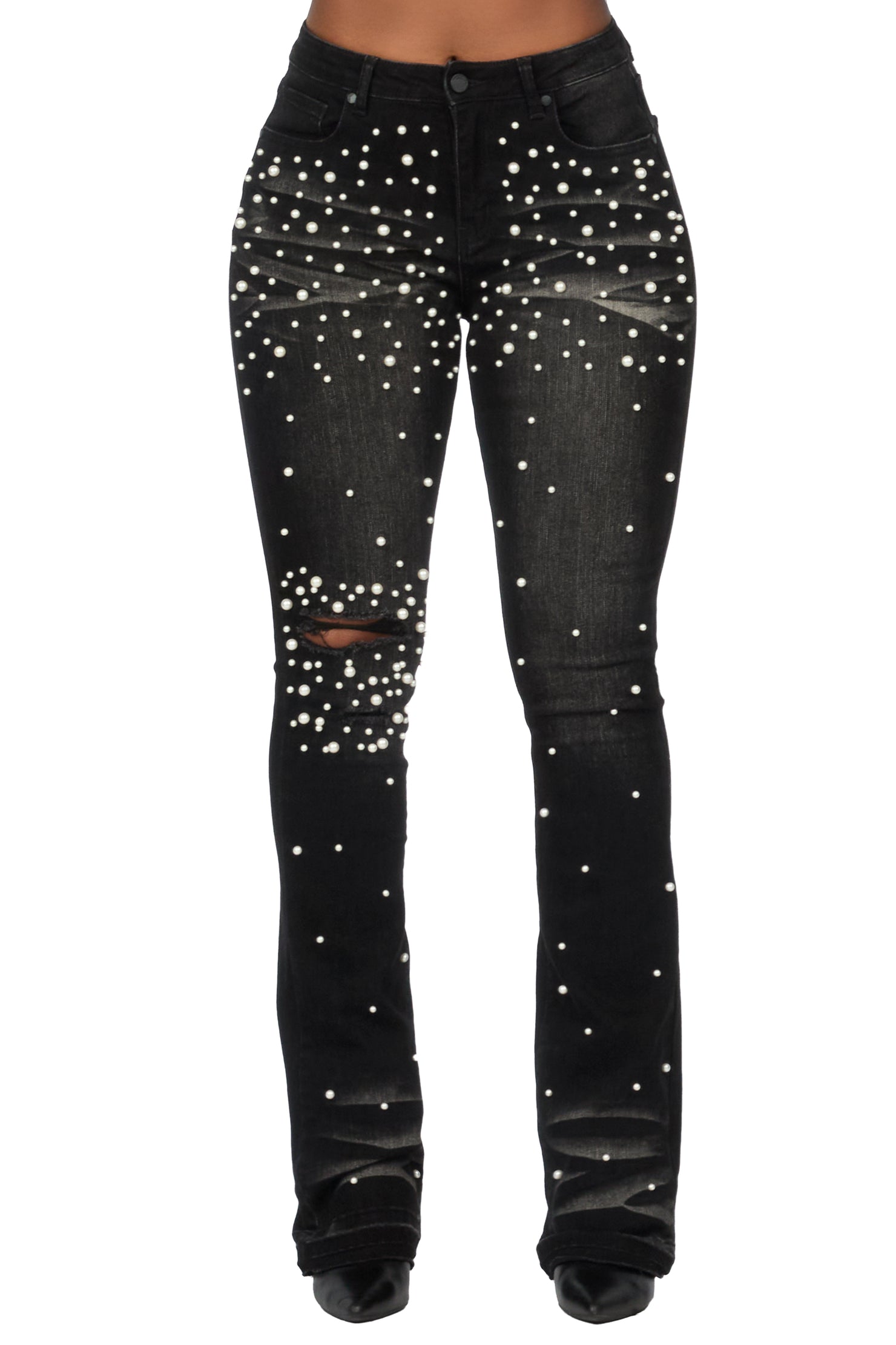 Jeannine Black Pearl Stacked Flare Jean