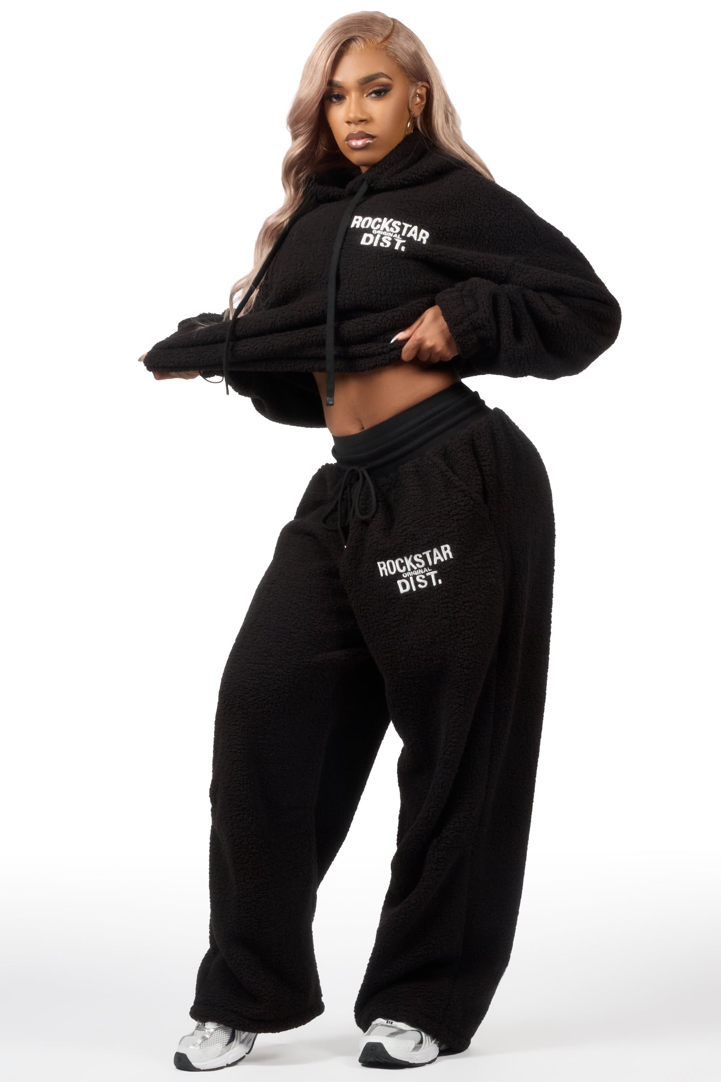 Nykeema Black Sherpa Baggy Fit Track Set