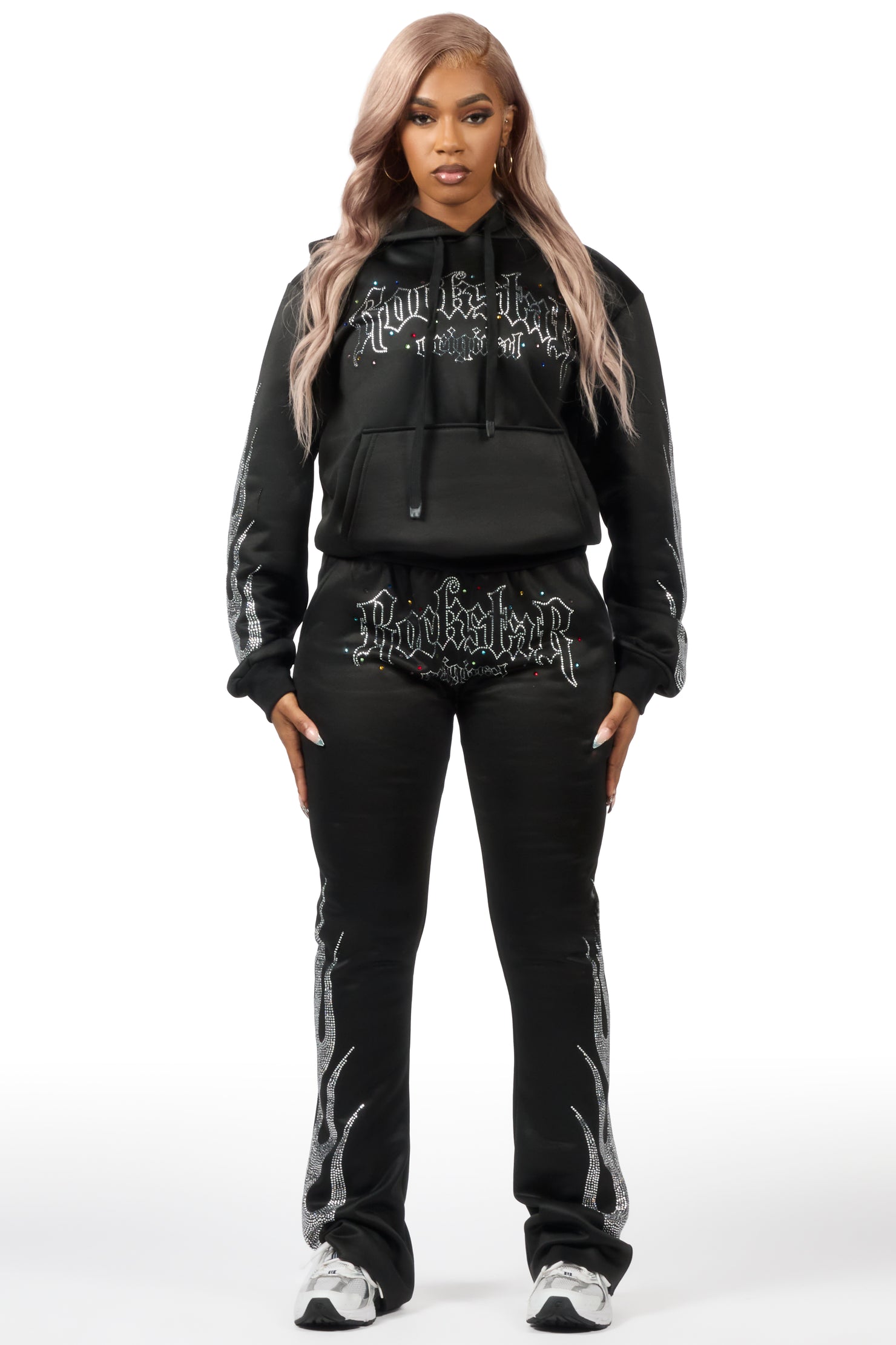 Nadyah Black Rhinestone Stacked Track Set