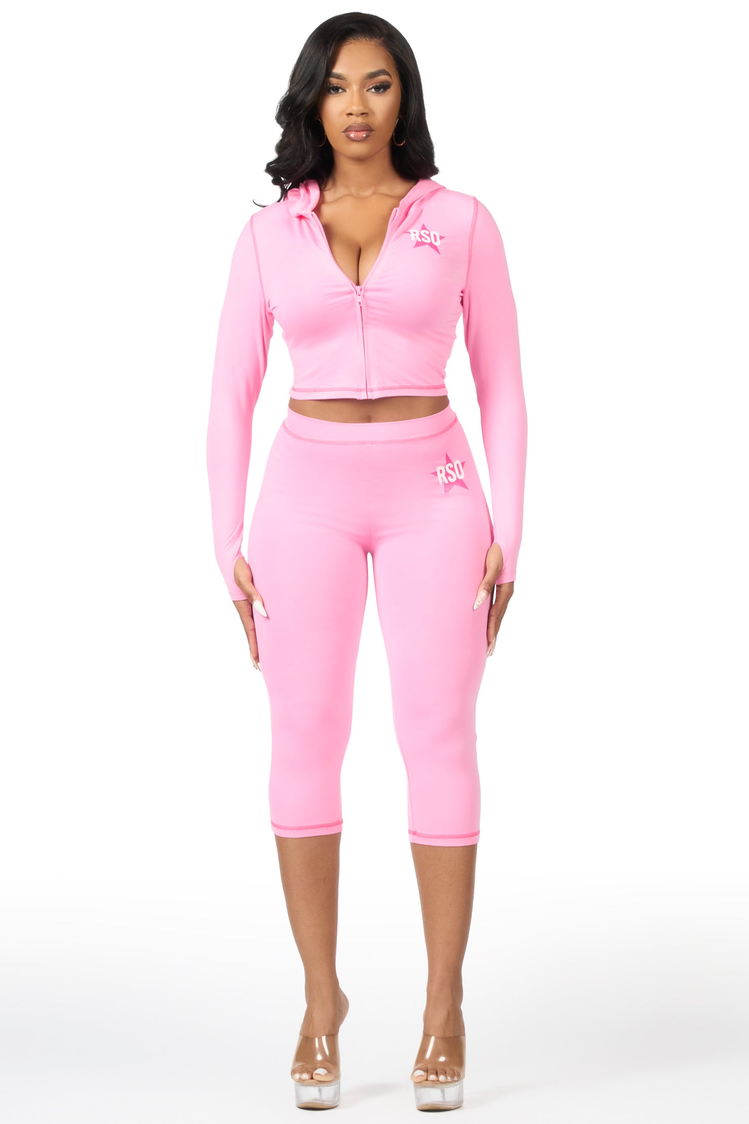 Sharina Pink Zip Up Capri Set