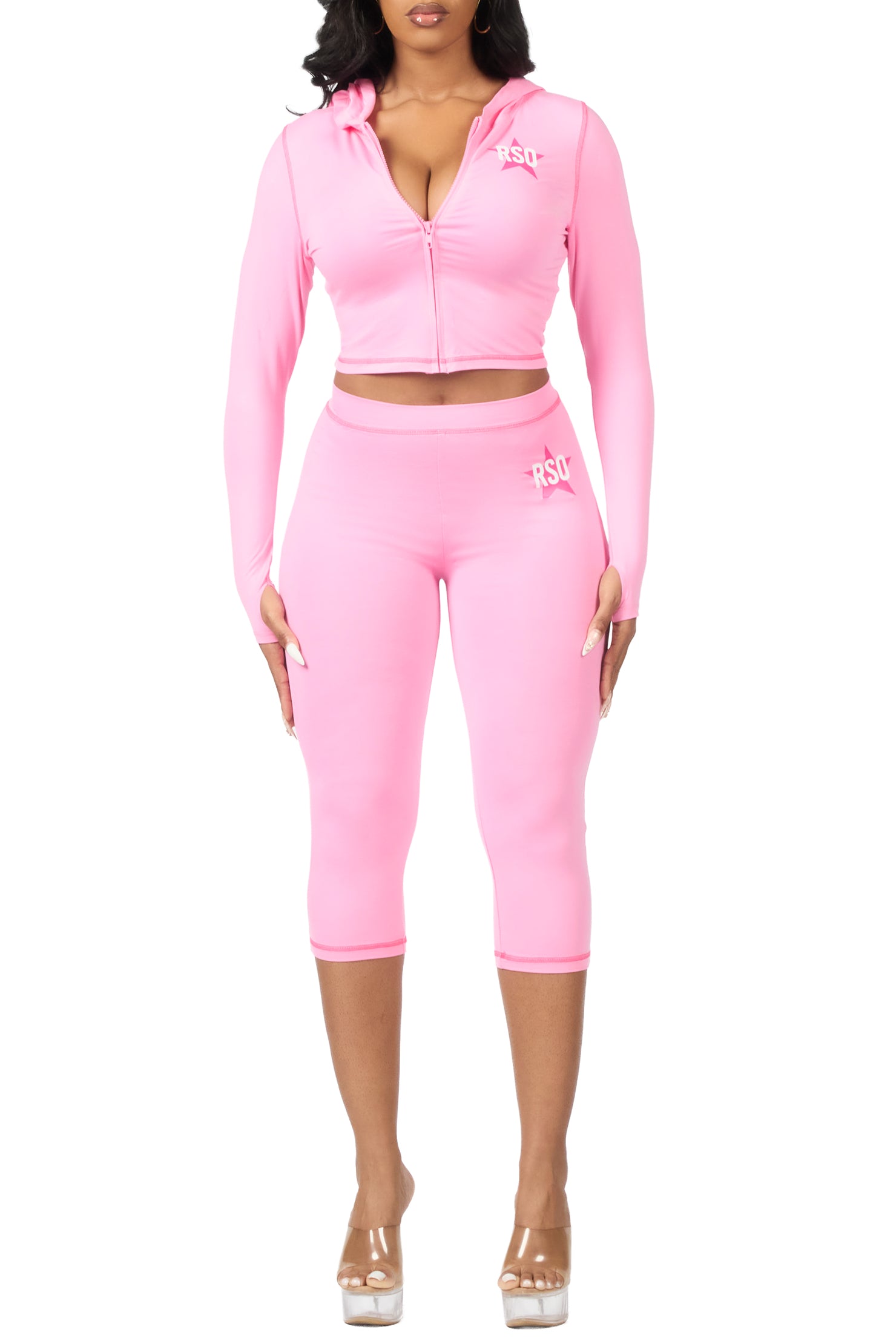 Sharina Pink Zip Up Capri Set