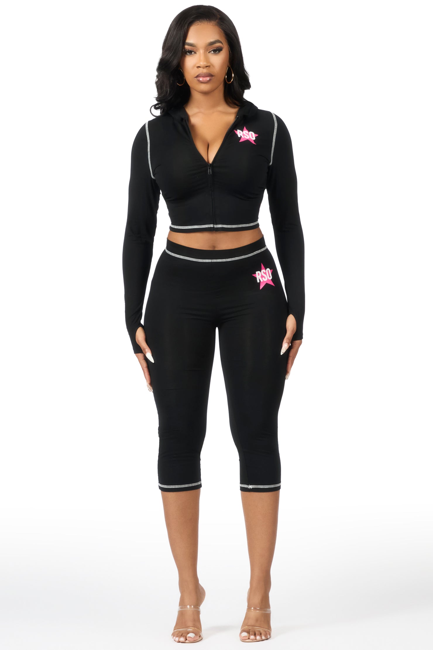 Sharina Black Zip Up Capri Set