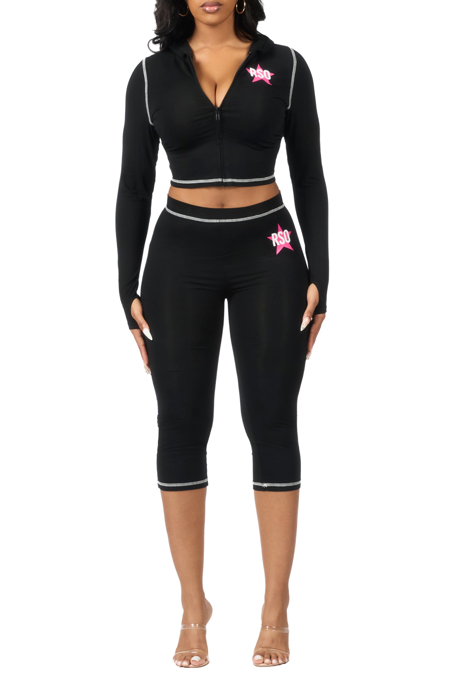 Sharina Black Zip Up Capri Set
