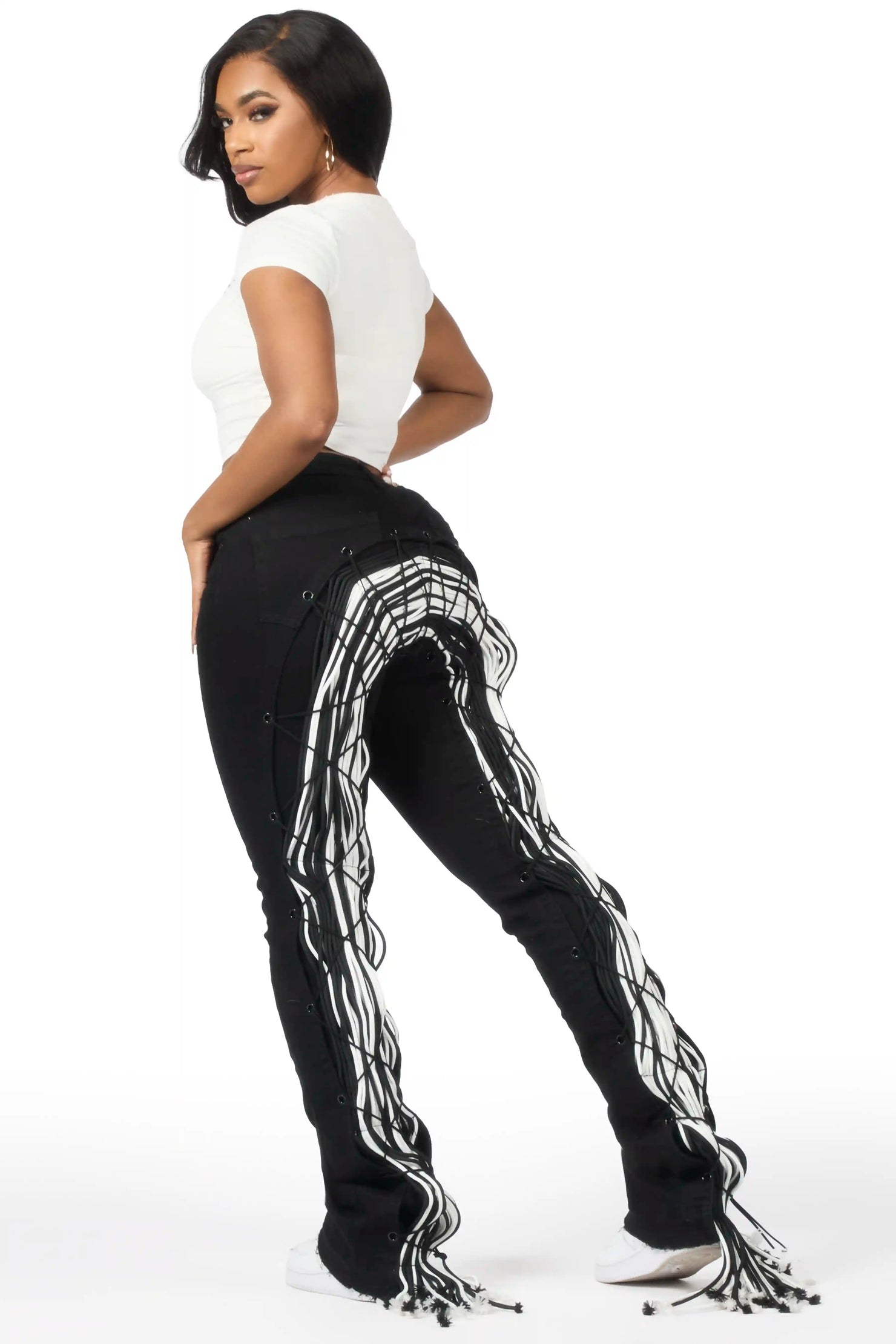 Ottiana Black Stacked Flare Jean