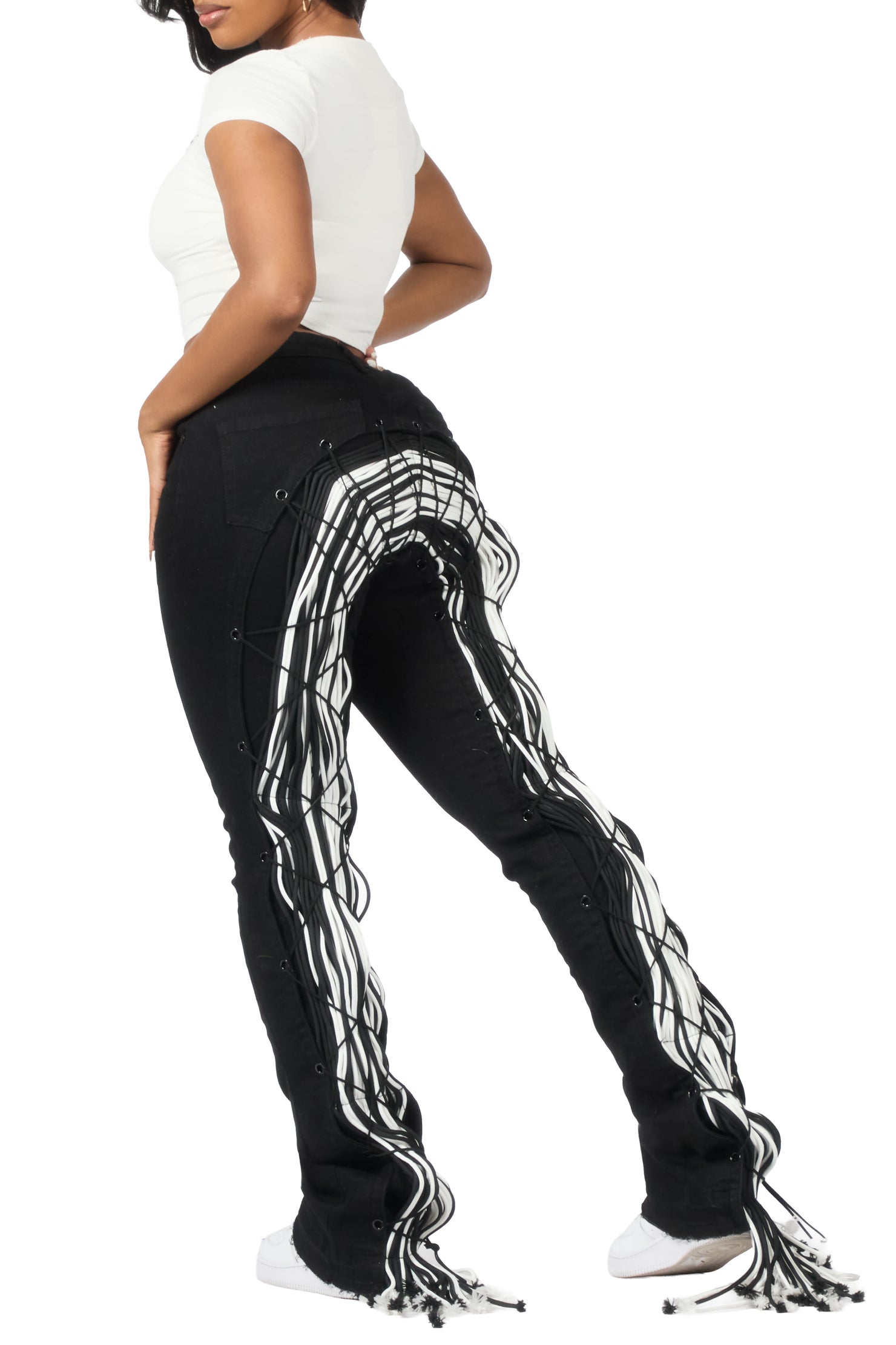 Ottiana Black Stacked Flare Jean