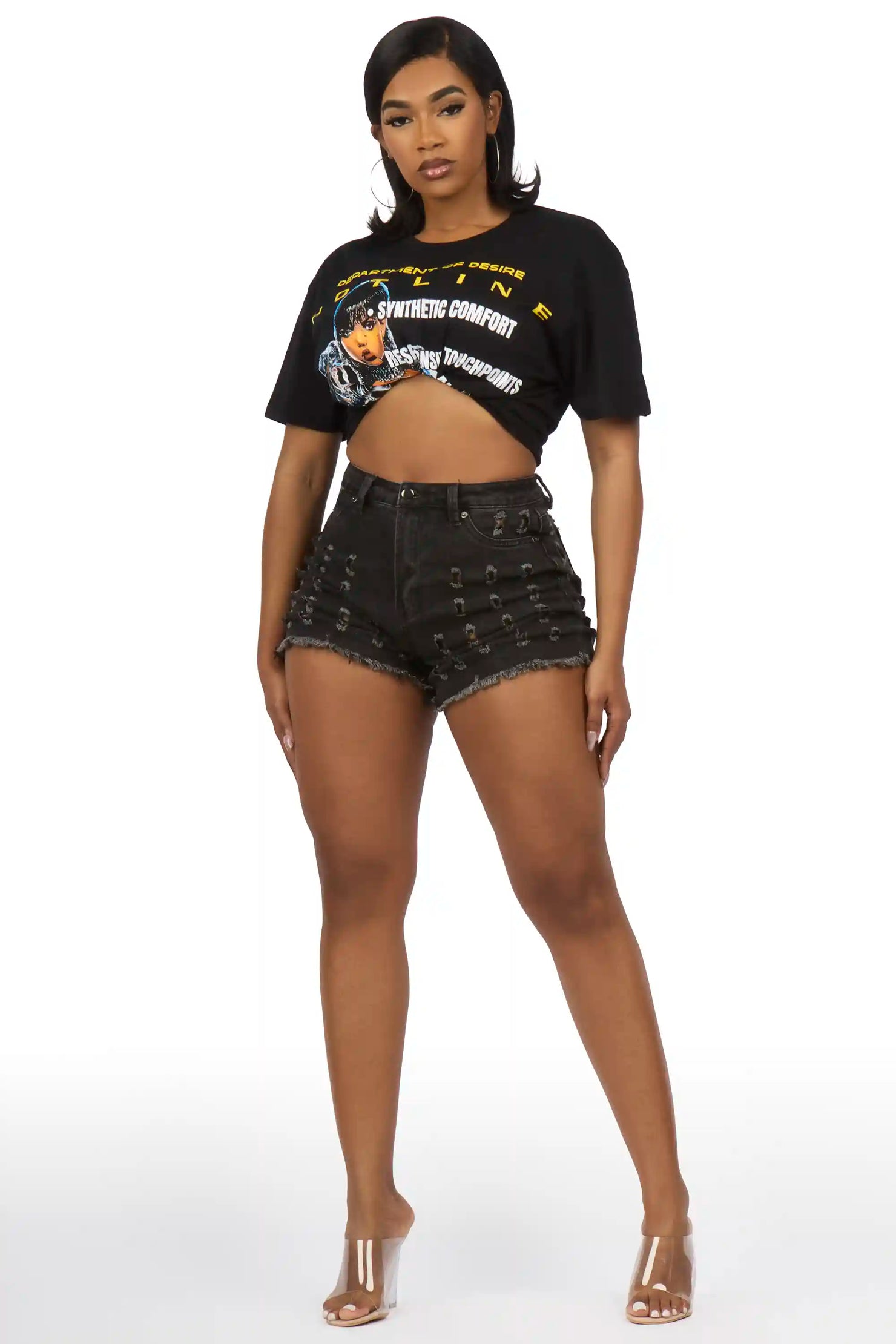 Shamica Black Distressed Denim Short