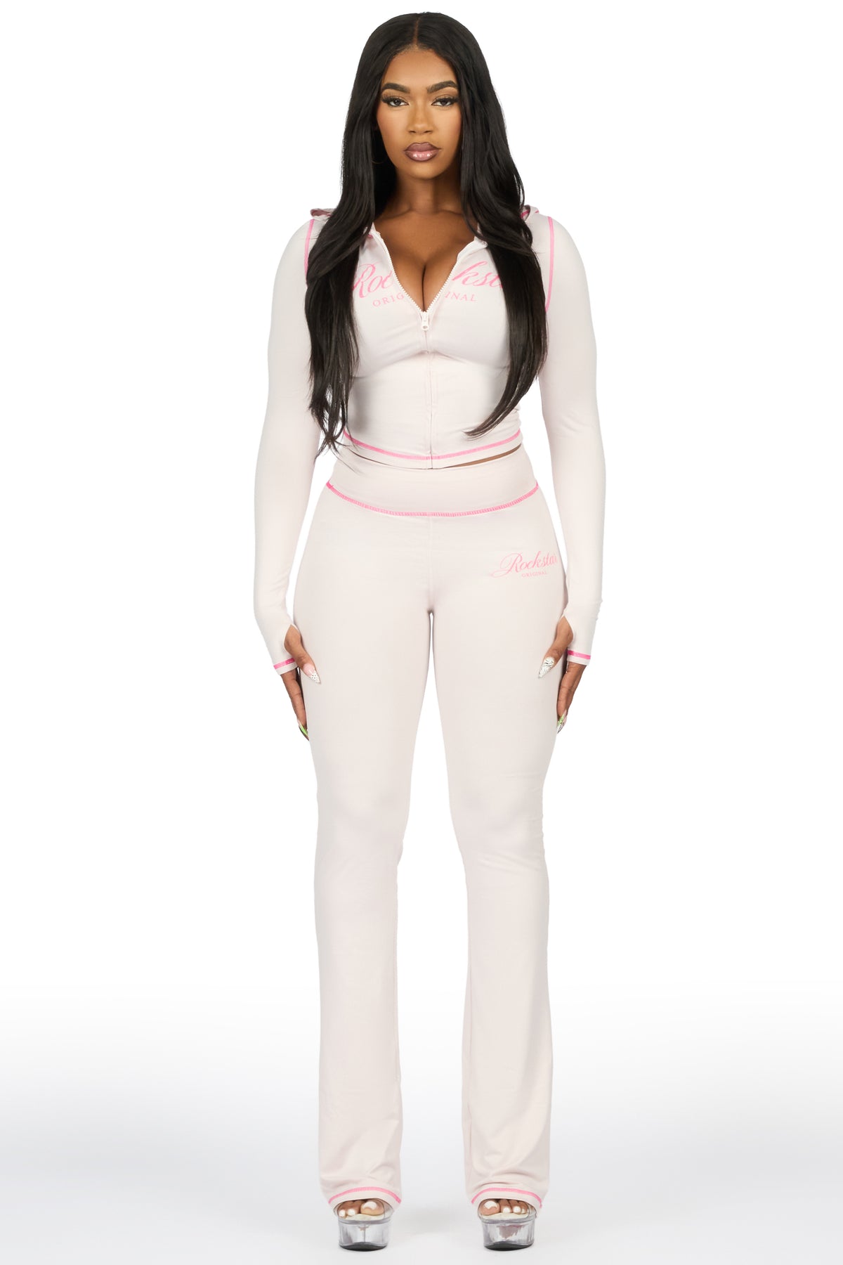 Arzena Grey/Pink Zip Up Lounge Track Set