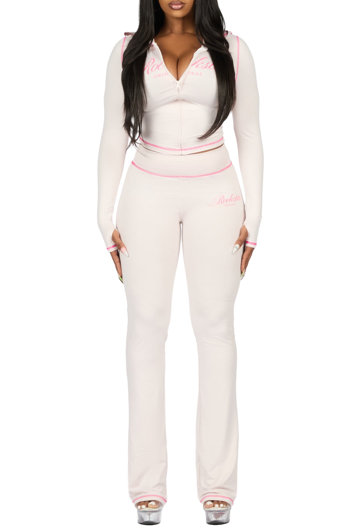 Arzena Grey/Pink Zip Up Lounge Track Set