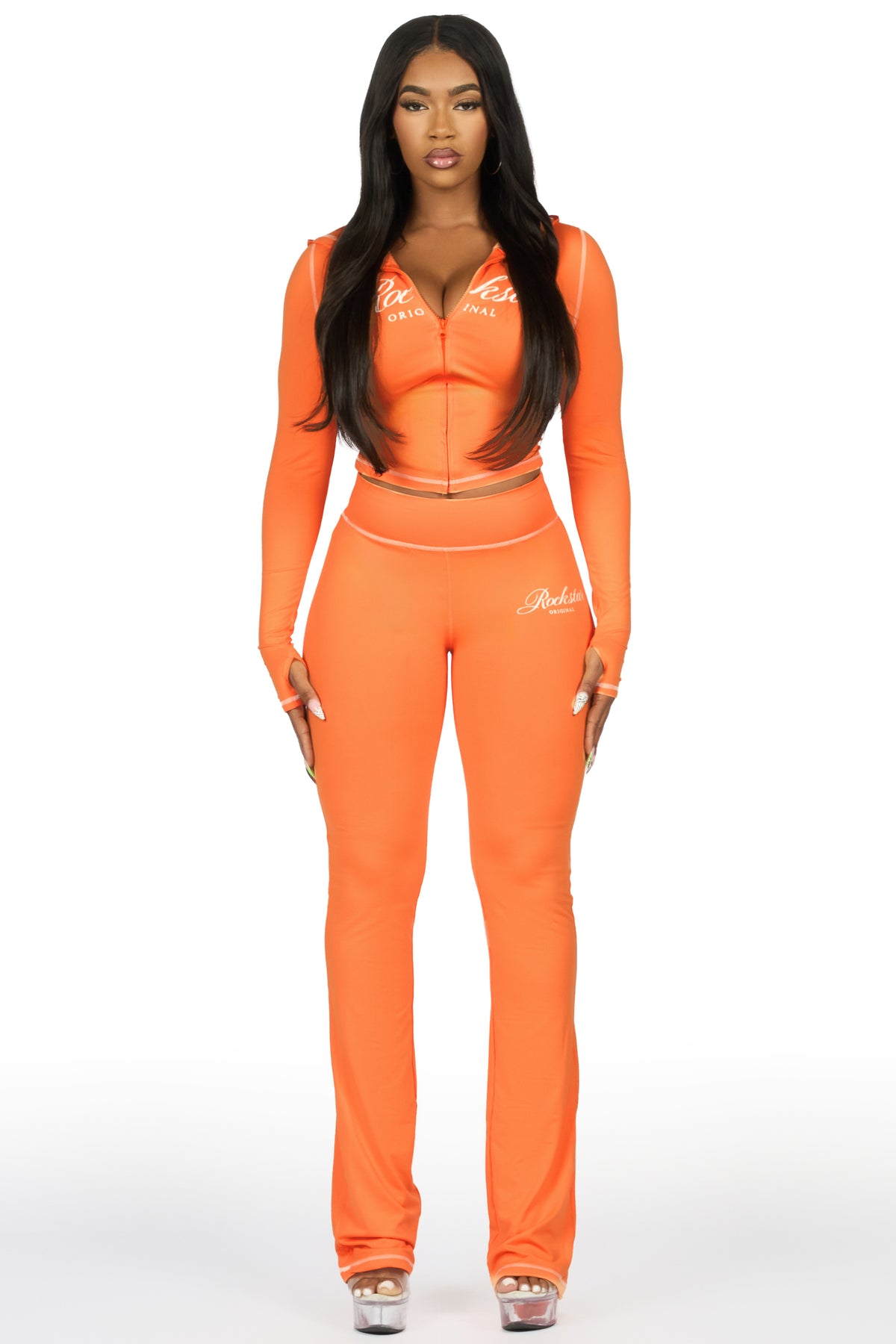 Arzena Orange Zip Up Lounge Track Set