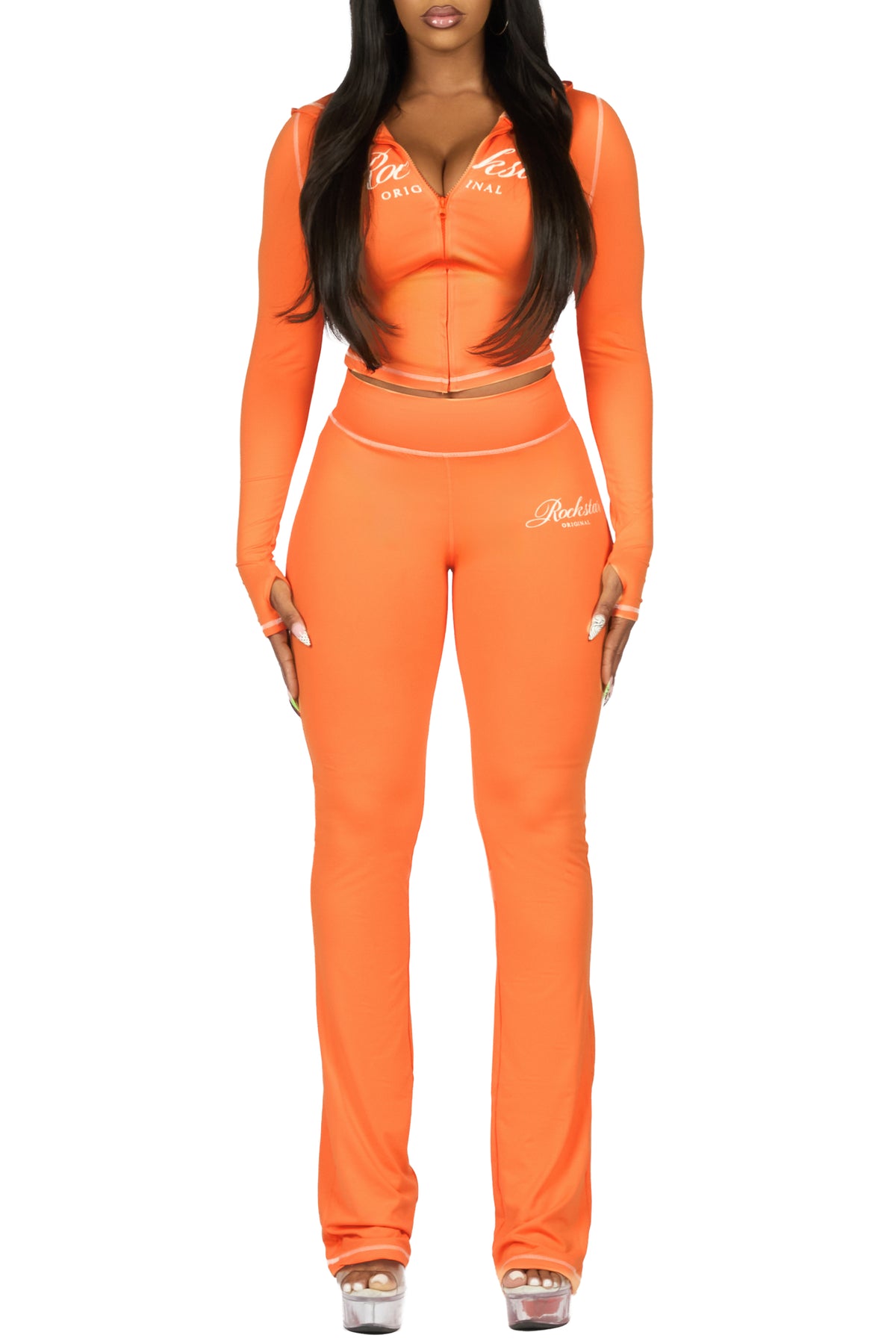 Arzena Orange Zip Up Lounge Track Set
