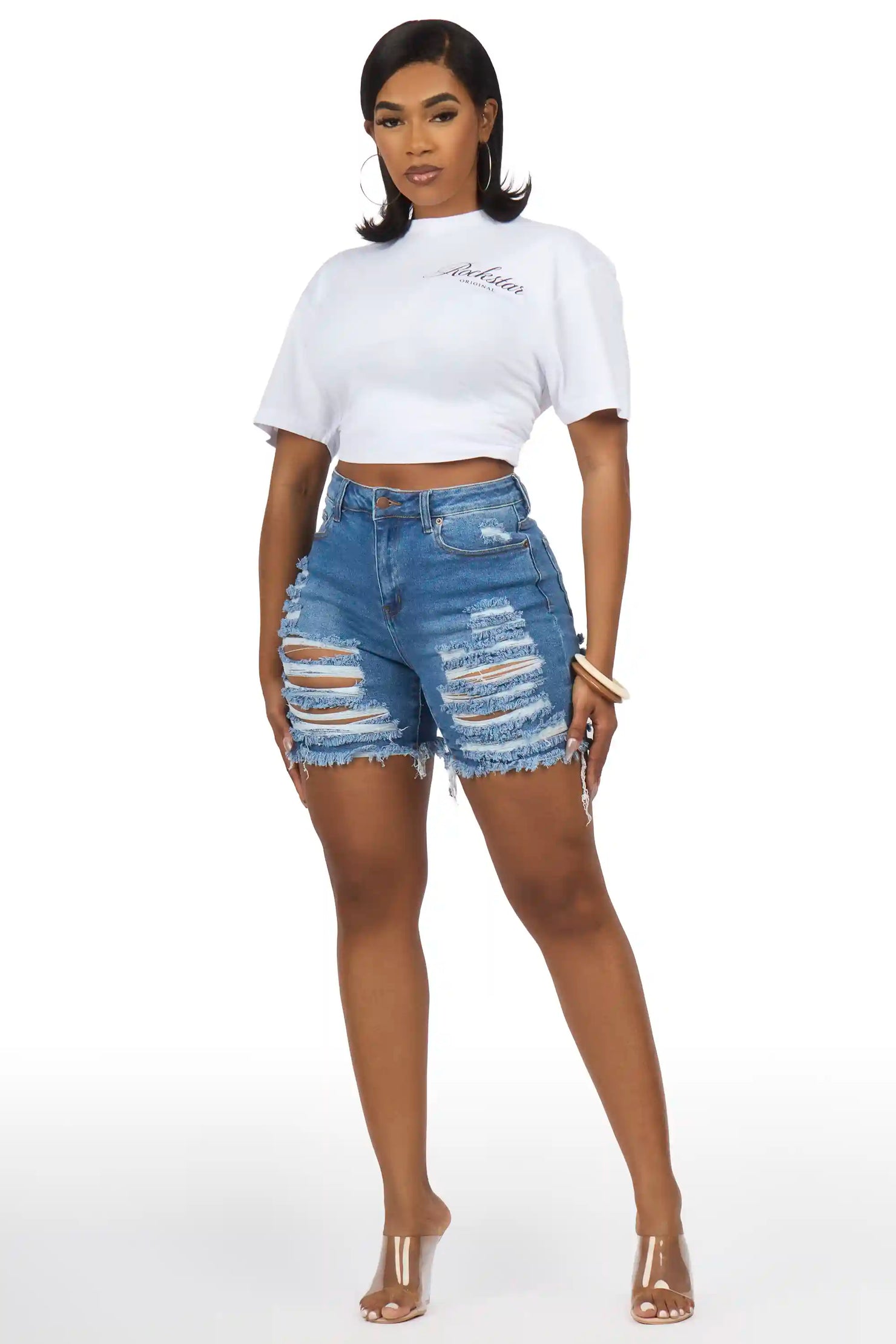 Roishonda Med. Wash Distressed Denim Short