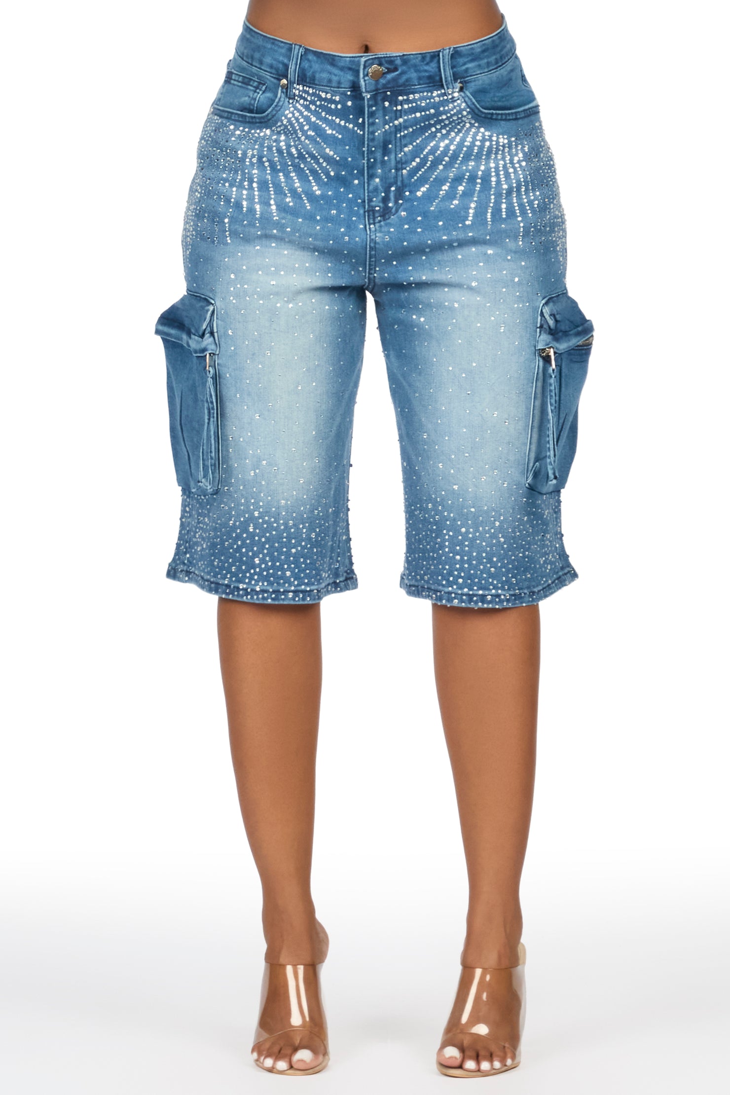 Lashandra Med. Wash Rhinestone Denim Jort