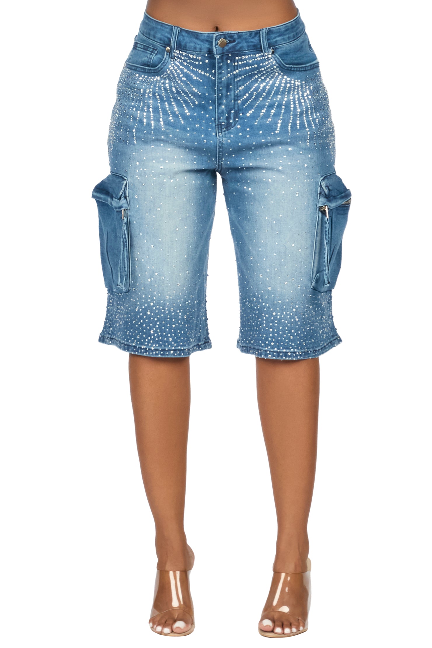 Lashandra Med. Wash Rhinestone Denim Jort