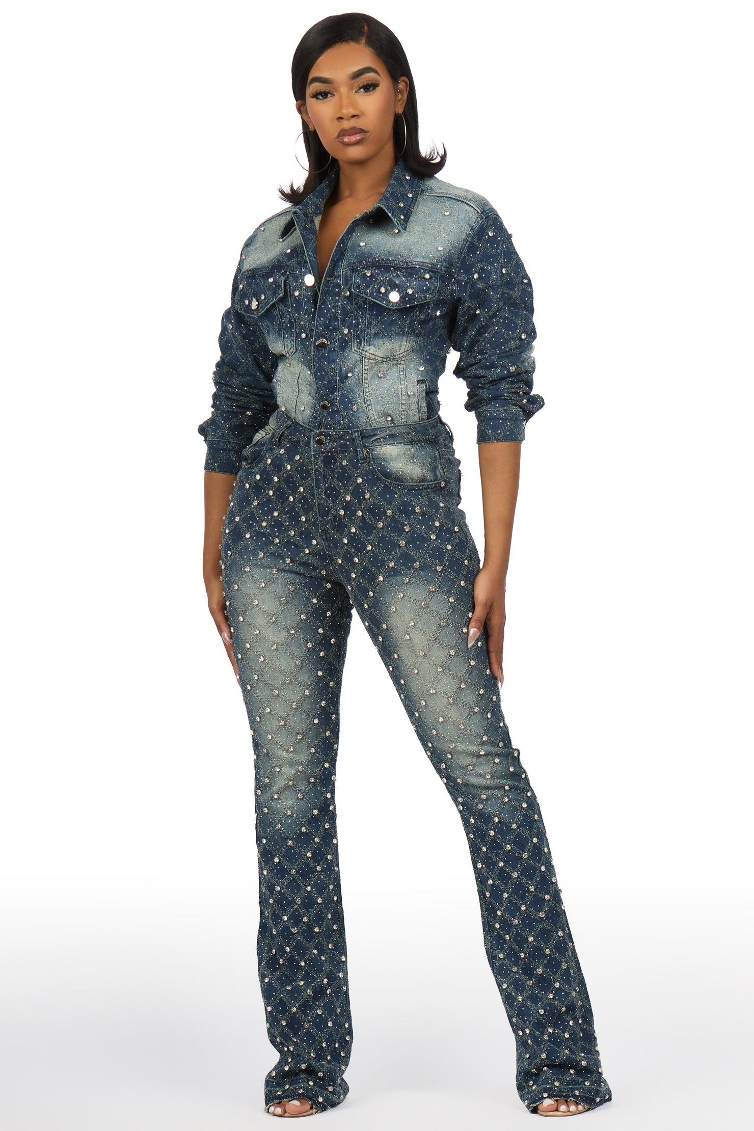 Sareka Dark Wash Denim Jacket & Sareka Stacked Jean Set