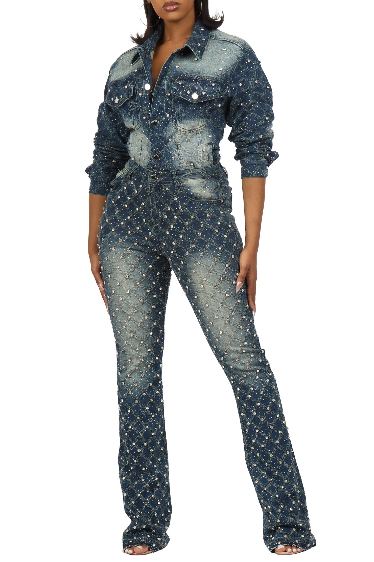 Sareka Dark Wash Denim Jacket & Sareka Stacked Jean Set