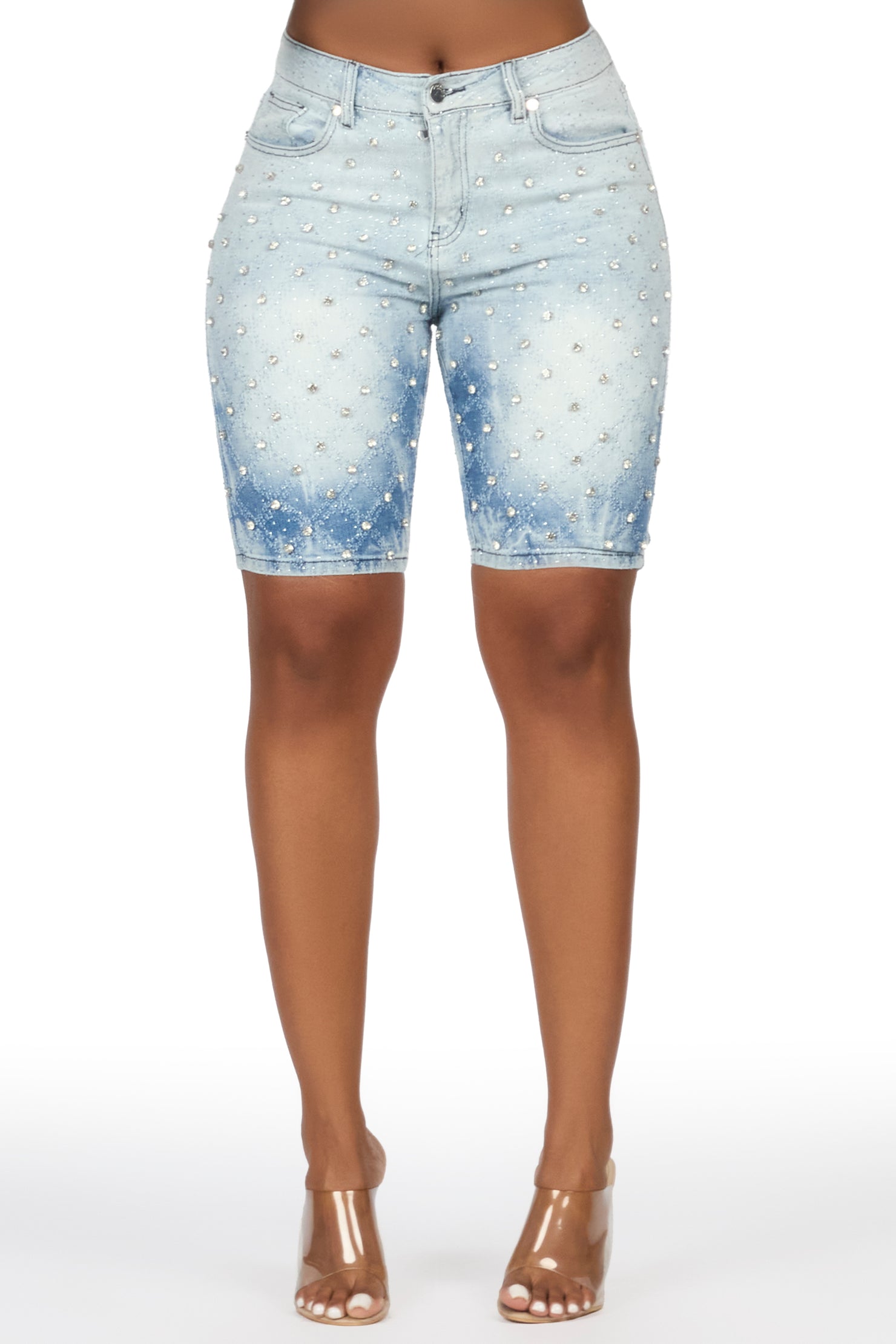 Sareka Light Wash Rhinestone Jort