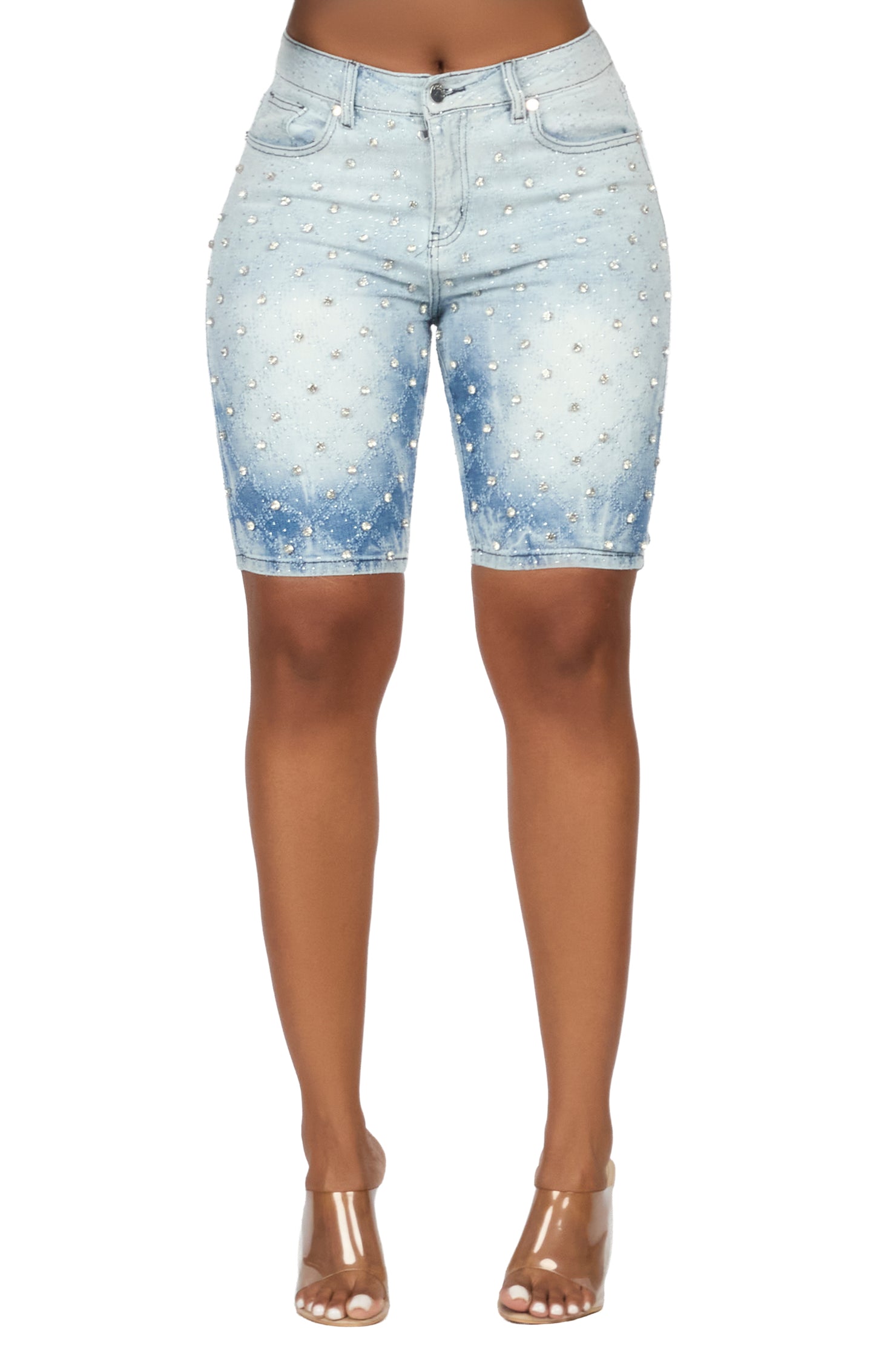 Sareka Light Wash Rhinestone Jort