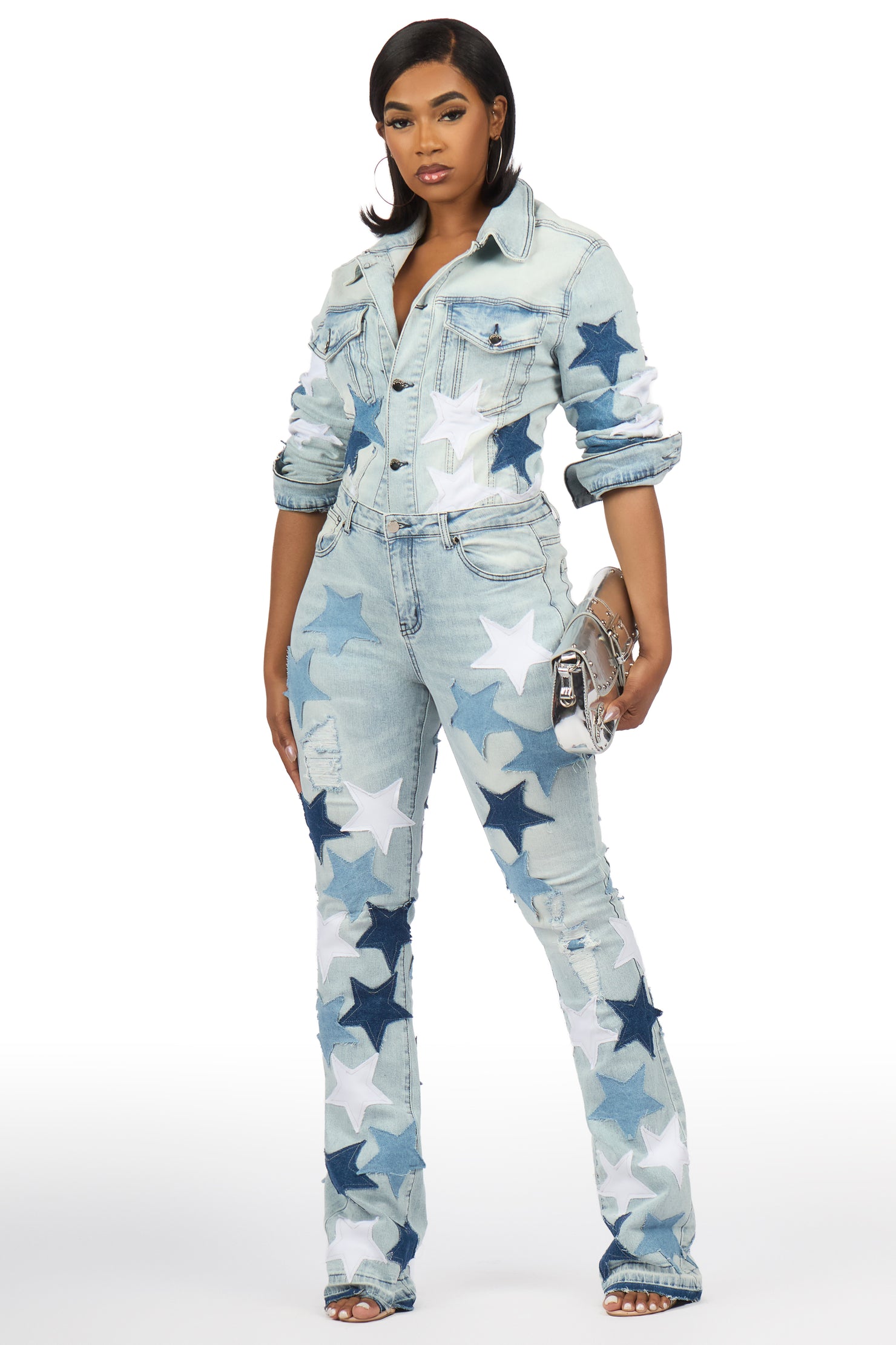 Starlena Light Wash Denim Jacket & Starlena Stacked Jean Set