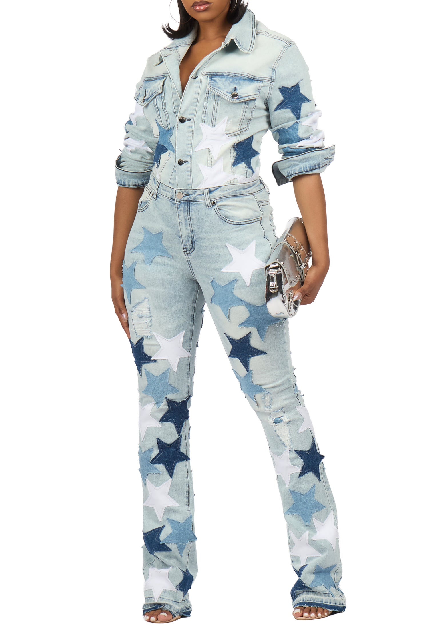 Starlena Light Wash Denim Jacket & Starlena Stacked Jean Set