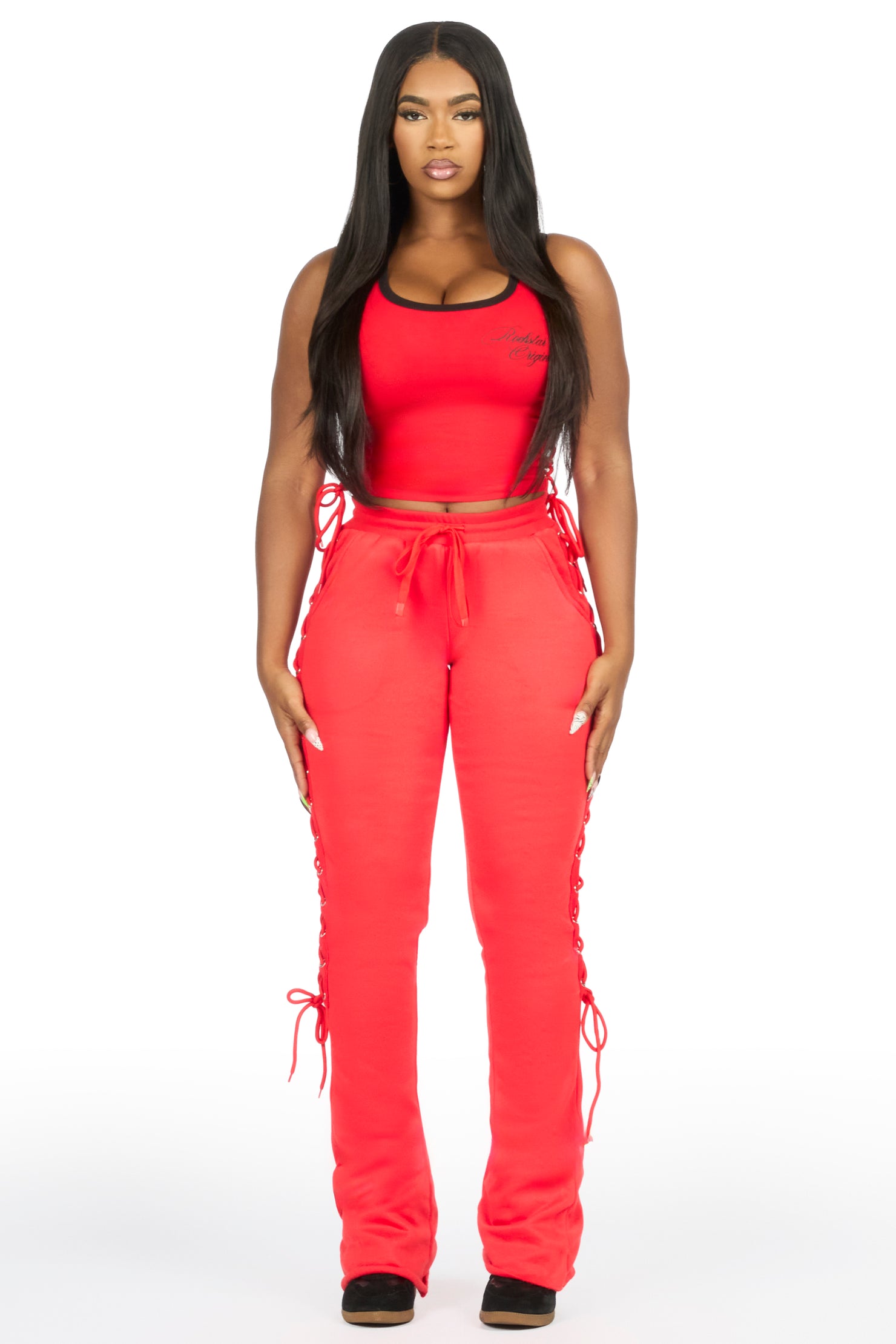 Marisol Red Lace Up Tank Stacked Track Set