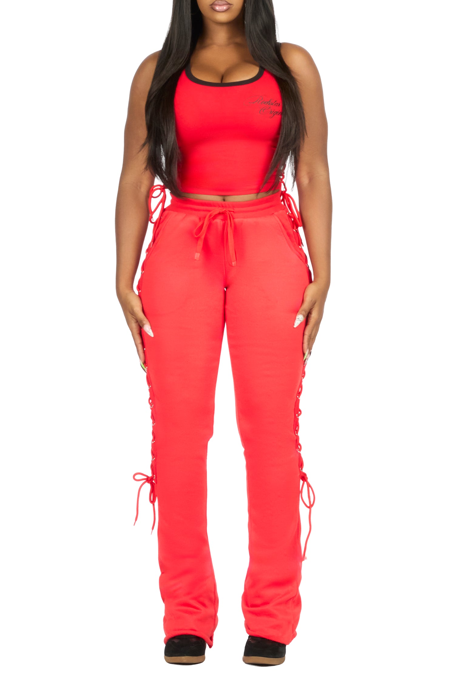Marisol Red Lace Up Tank Stacked Track Set