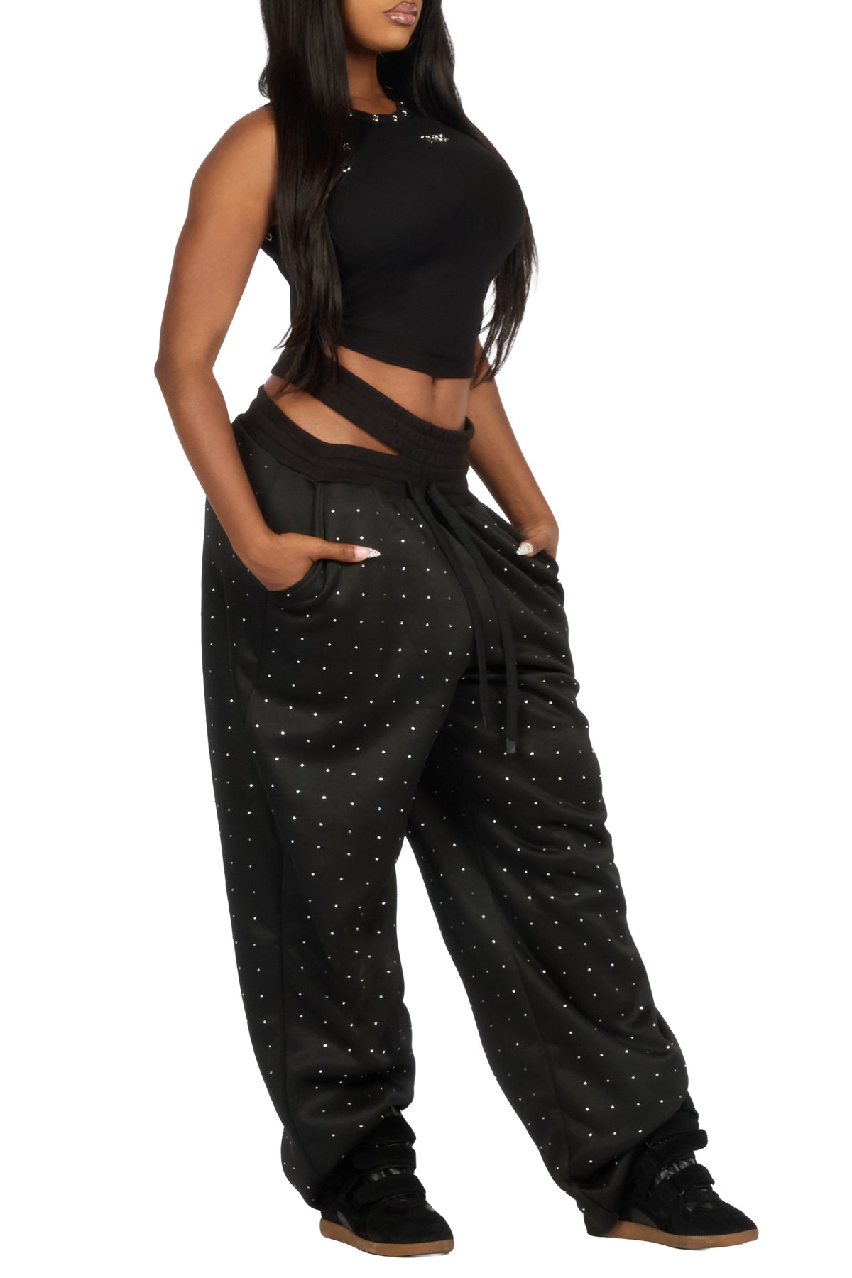 Montaque Black Rhinestone Baggy Track Pant