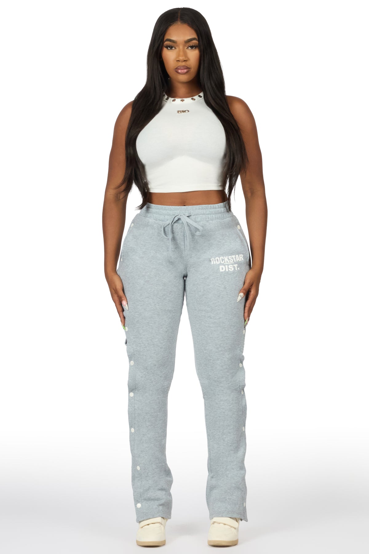 Kenniyah Heather Grey Snap Stacked Track Pant