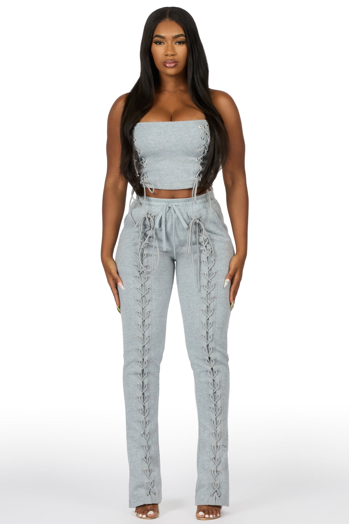 KaeMyna Grey Lace Up Tube Stacked Track Set