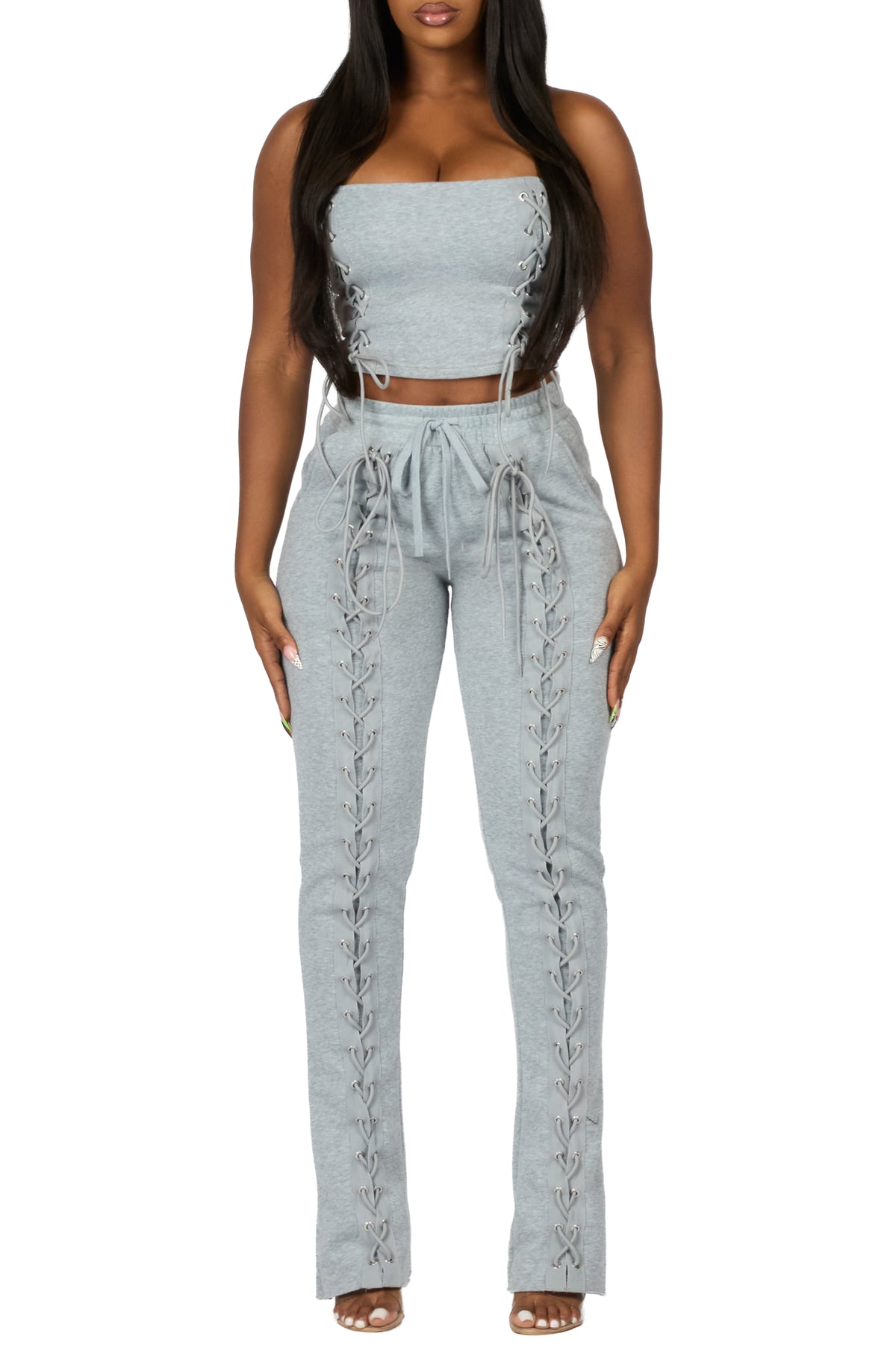 KaeMyna Grey Lace Up Tube Stacked Track Set