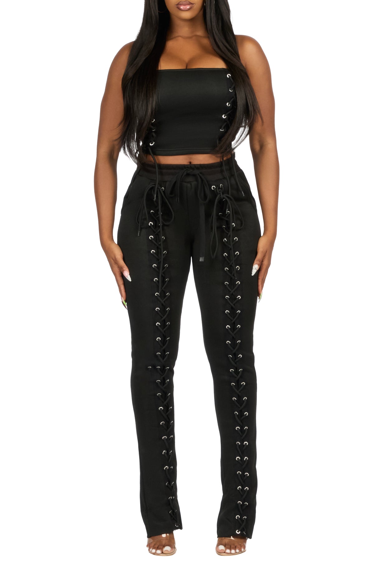 KaeMyna Black Lace Up Tube Stacked Track Set