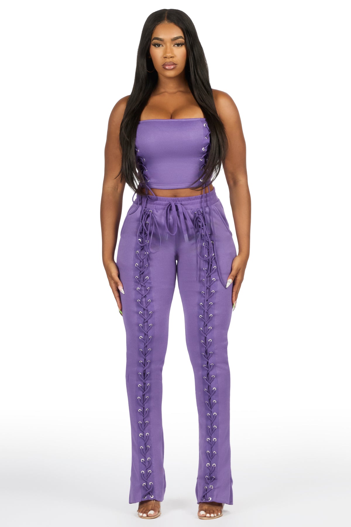 KaeMyna Purple Lace Up Tube Stacked Track Set
