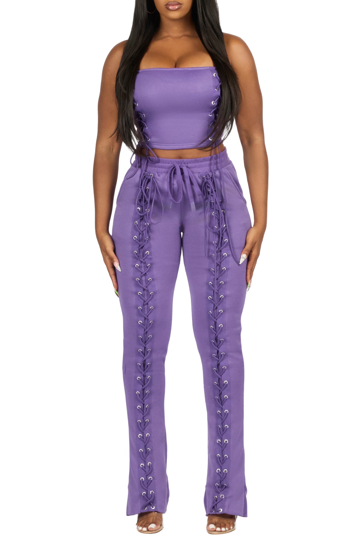 KaeMyna Purple Lace Up Tube Stacked Track Set