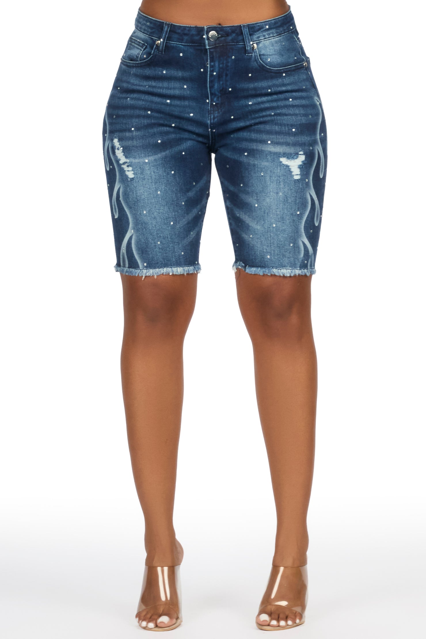 Neshelle Dark Wash Rhinestone Jort