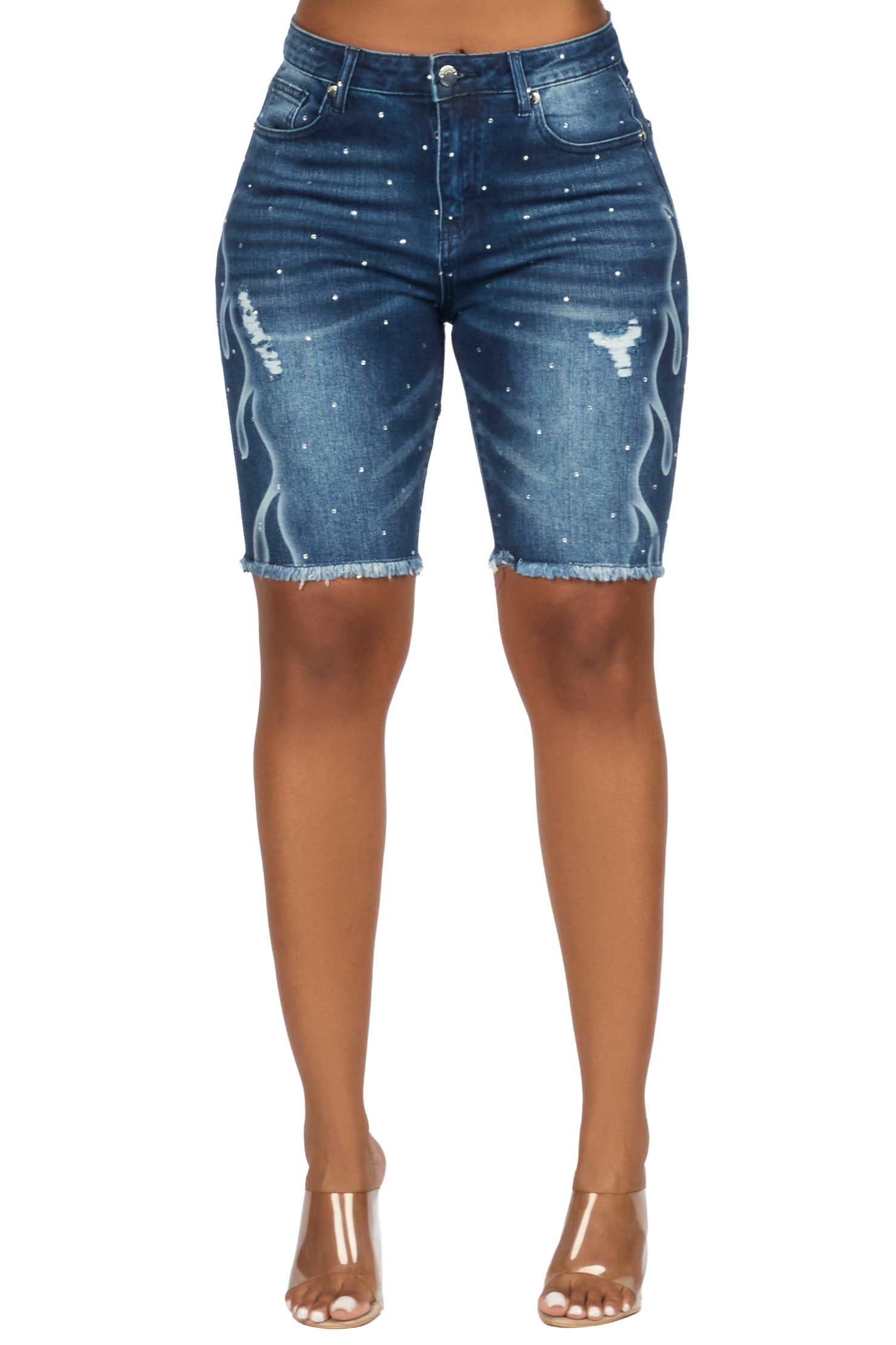 Neshelle Dark Wash Rhinestone Jort