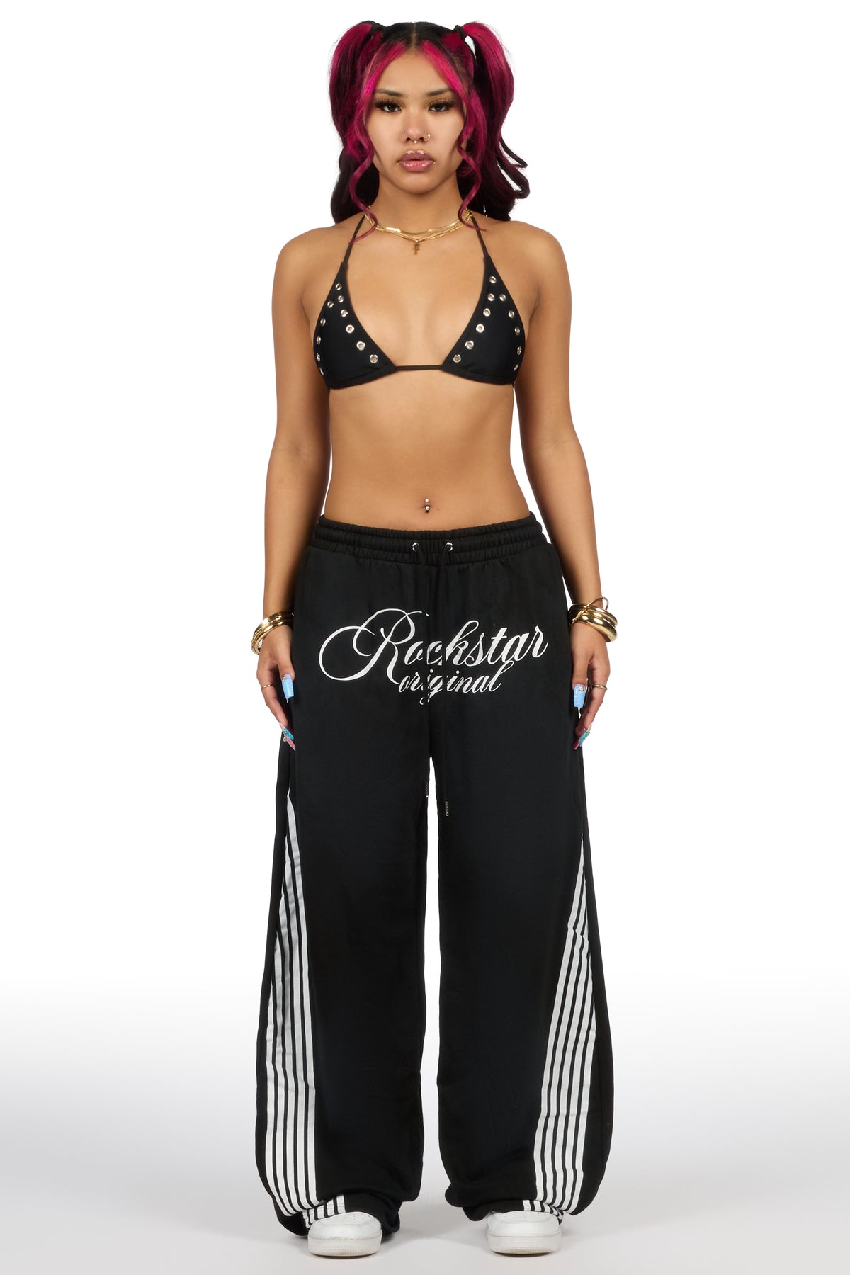 Aerialla Black Baggy Fit Track Pant