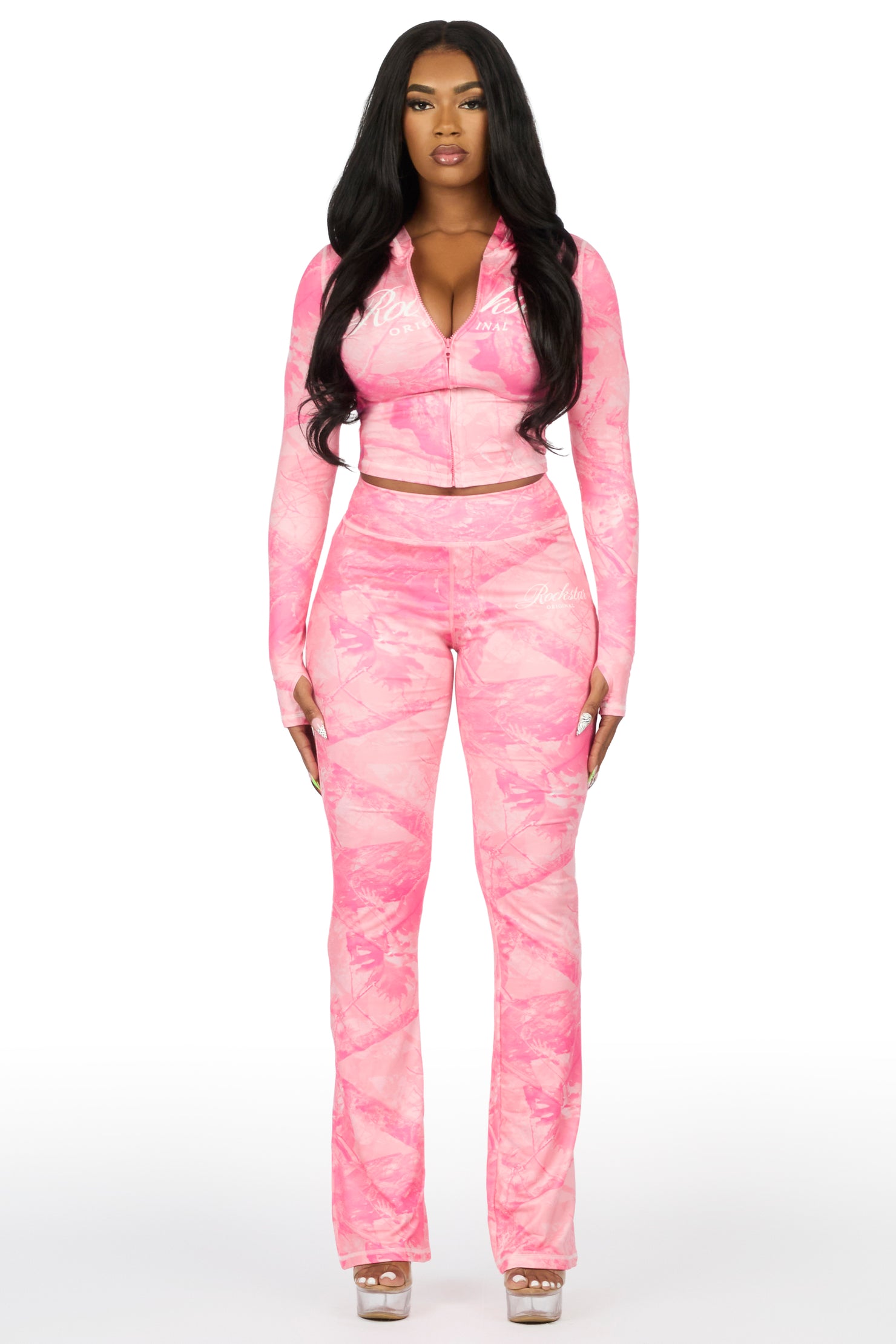 Arzena Coral Tree Camo Zip Up Lounge Track Set