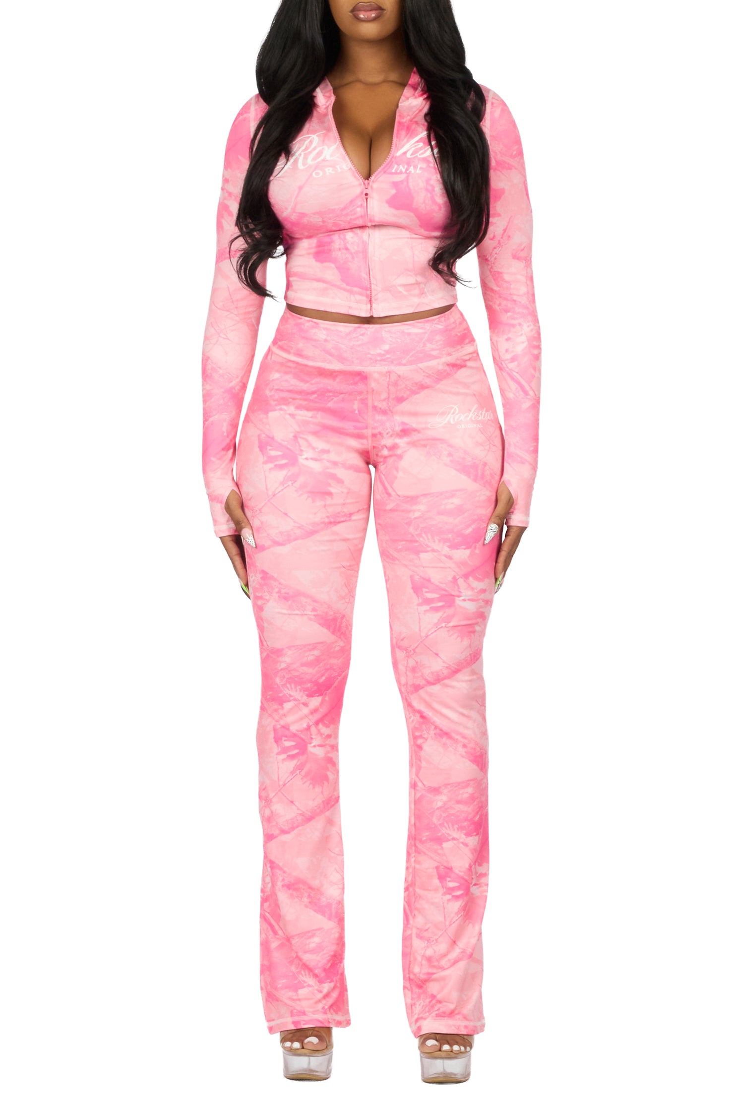 Arzena Coral Tree Camo Zip Up Lounge Track Set