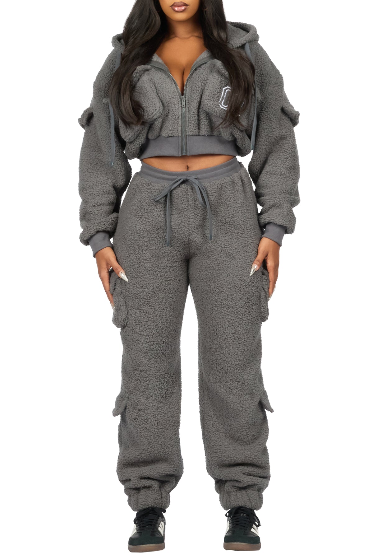 Renea Grey Sherpa Cargo Baggy Fit Track Set