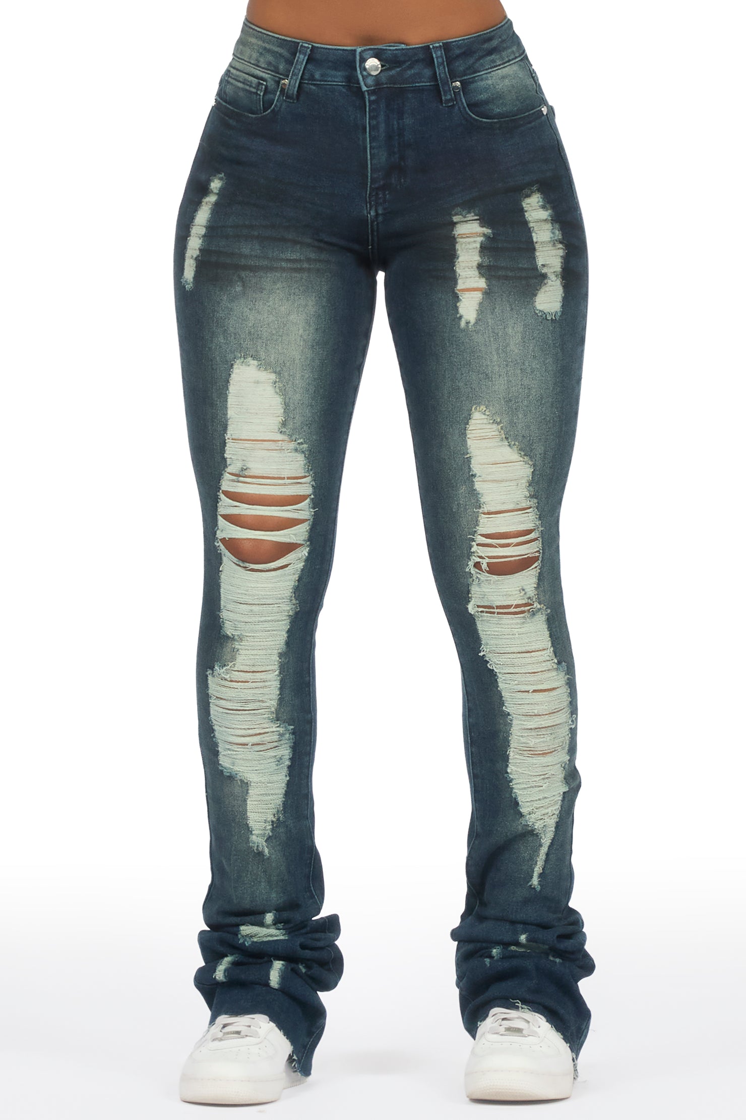 Got A Crush Dark Wash Distressed Super Stacked Jean