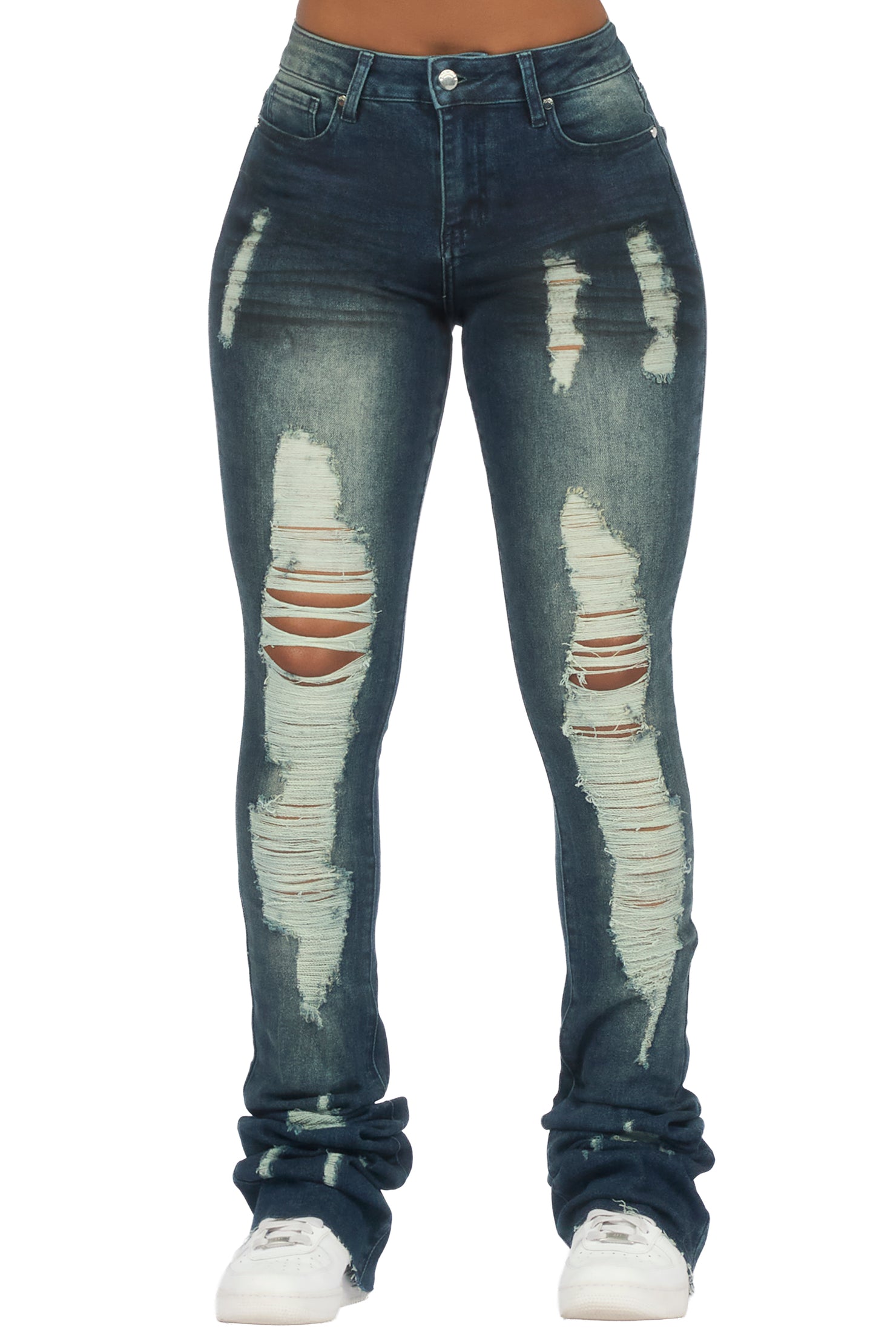 Got A Crush Dark Wash Distressed Super Stacked Jean