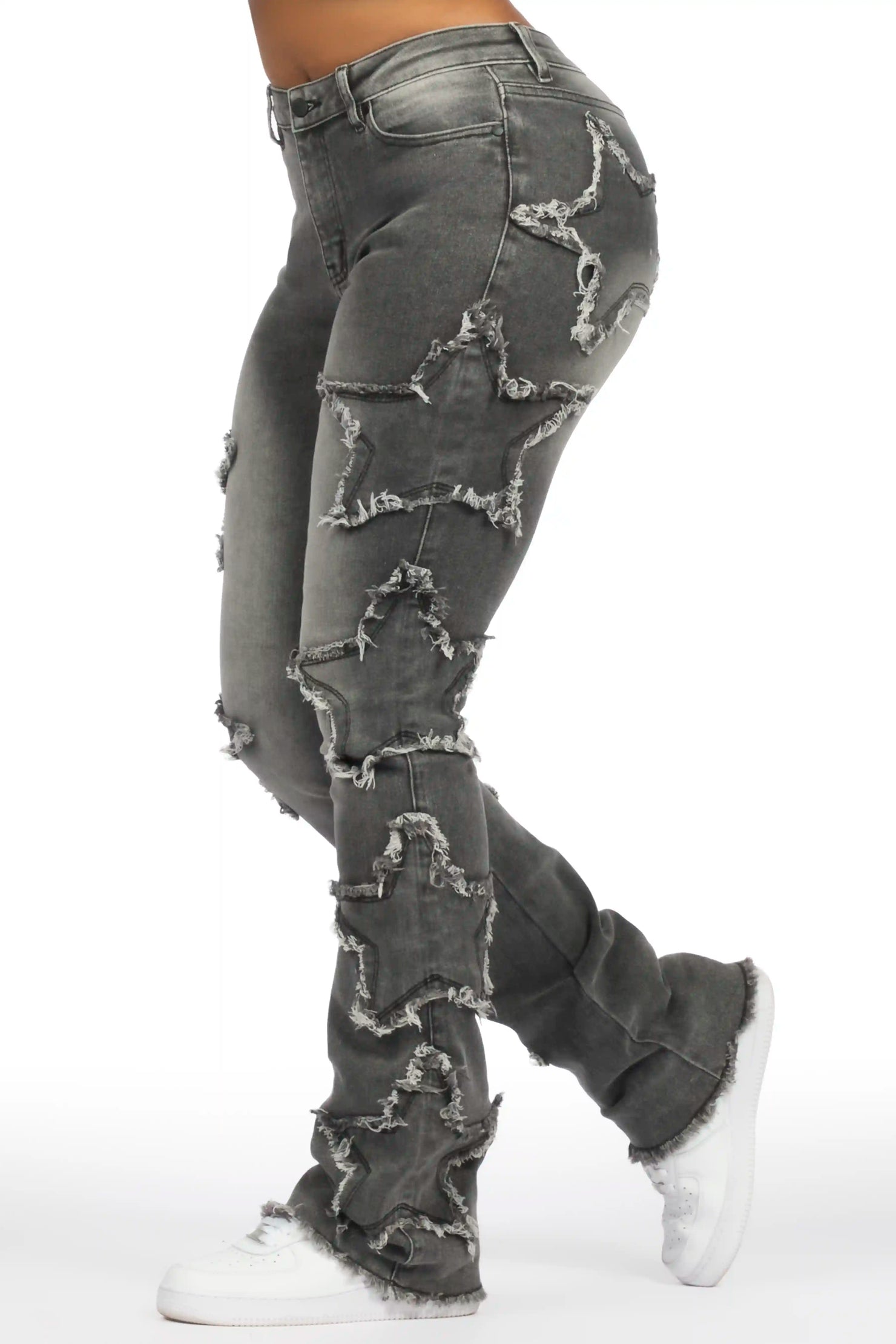 Sinayah Grey Wash Stacked Flare Jean