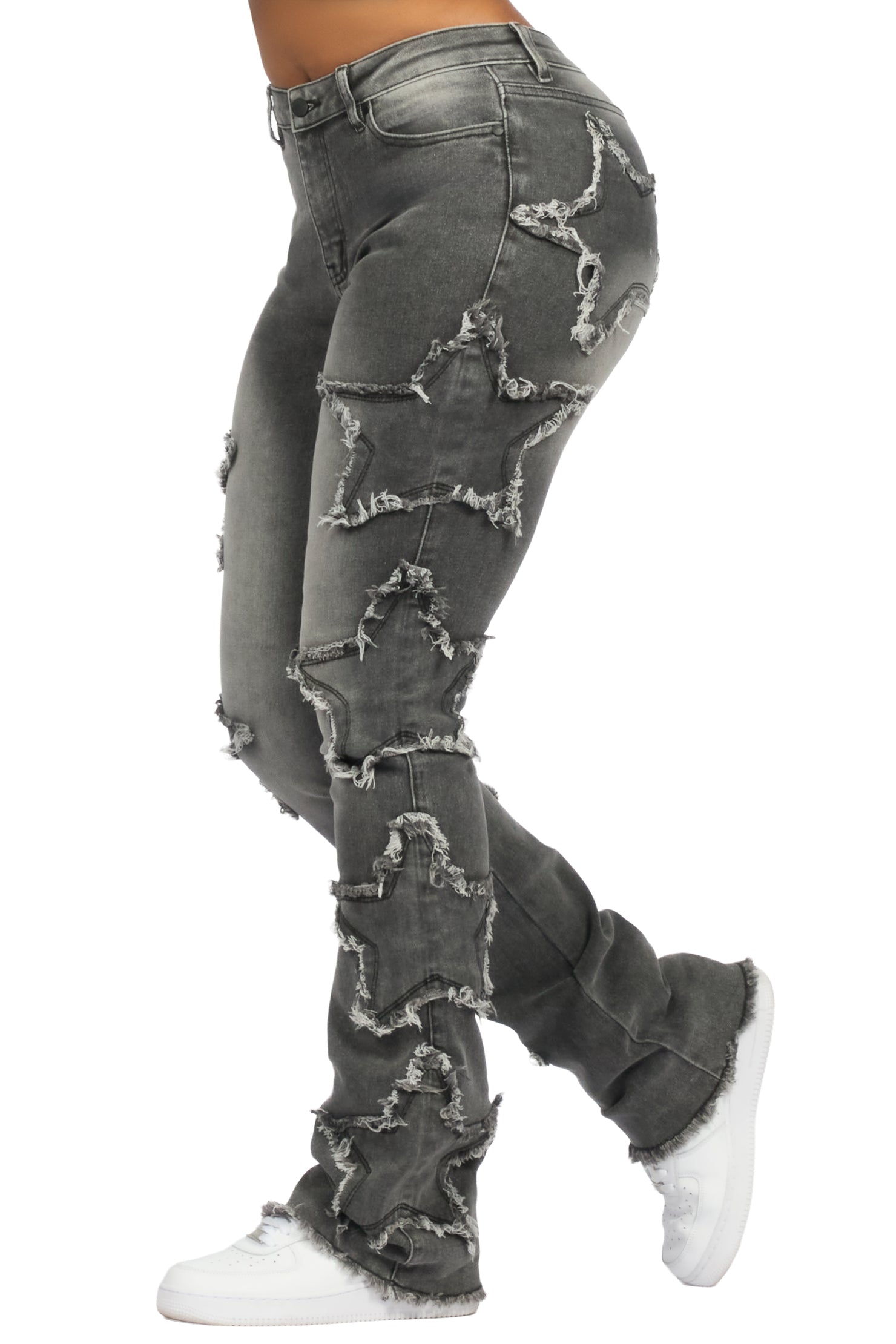 Sinayah Grey Wash Stacked Flare Jean